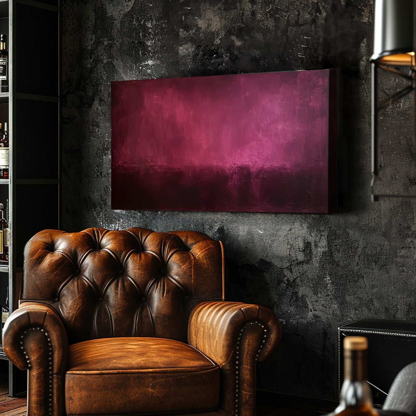 Burgundy Abstract Scene Wall Art Above bed, Horizontal Sophisticated Canvas Print, Dual Tone Decor Canvas Art