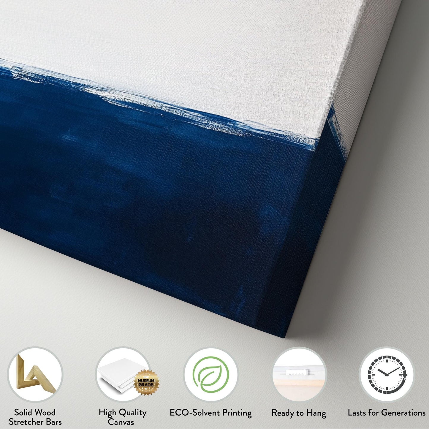 Abstract Blue Ocean Wall Art Dual Tone, Horizontal Minimal Sea Canvas Print, Moody Vibes Decor Canvas Art