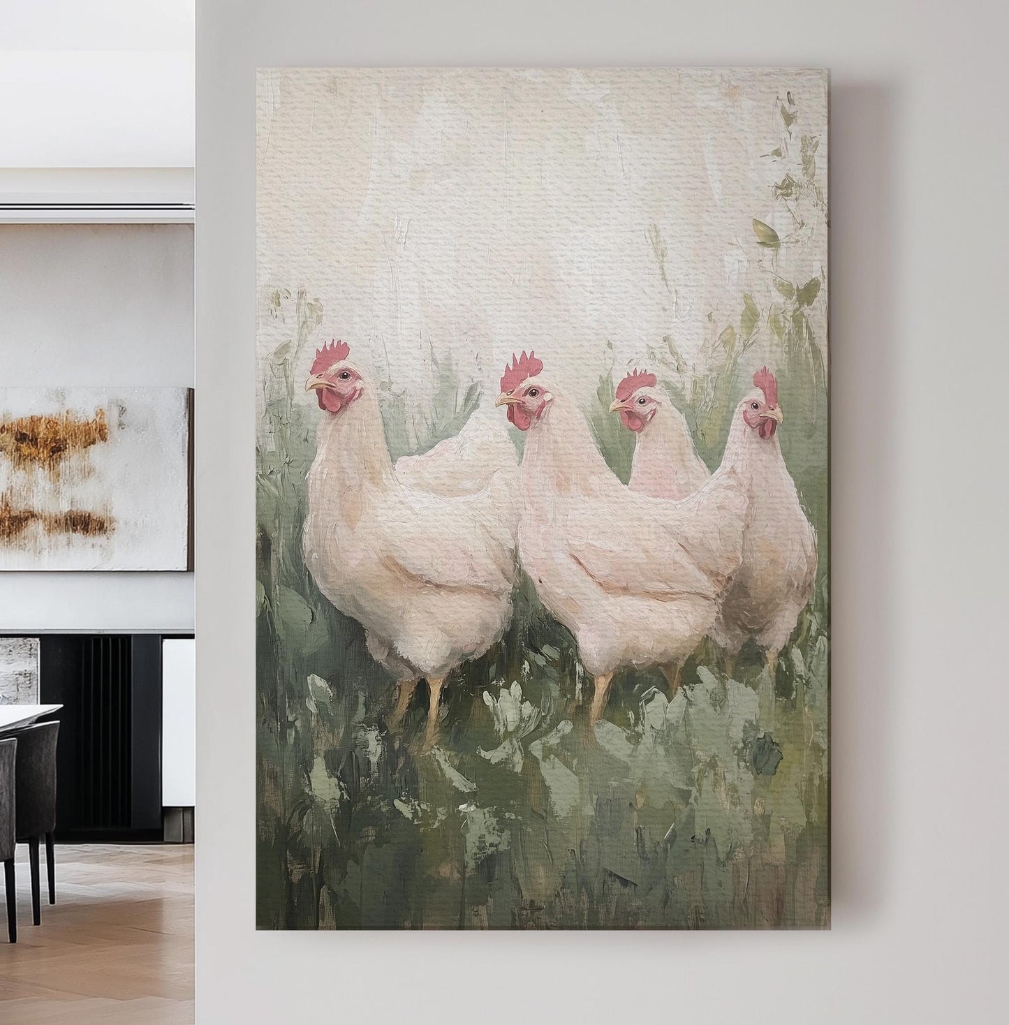 Rooster Farm Wall Art Rustic Farmhouse, Vertical Homestead Canvas Print, Chicken Coup Decor Canvas Art
