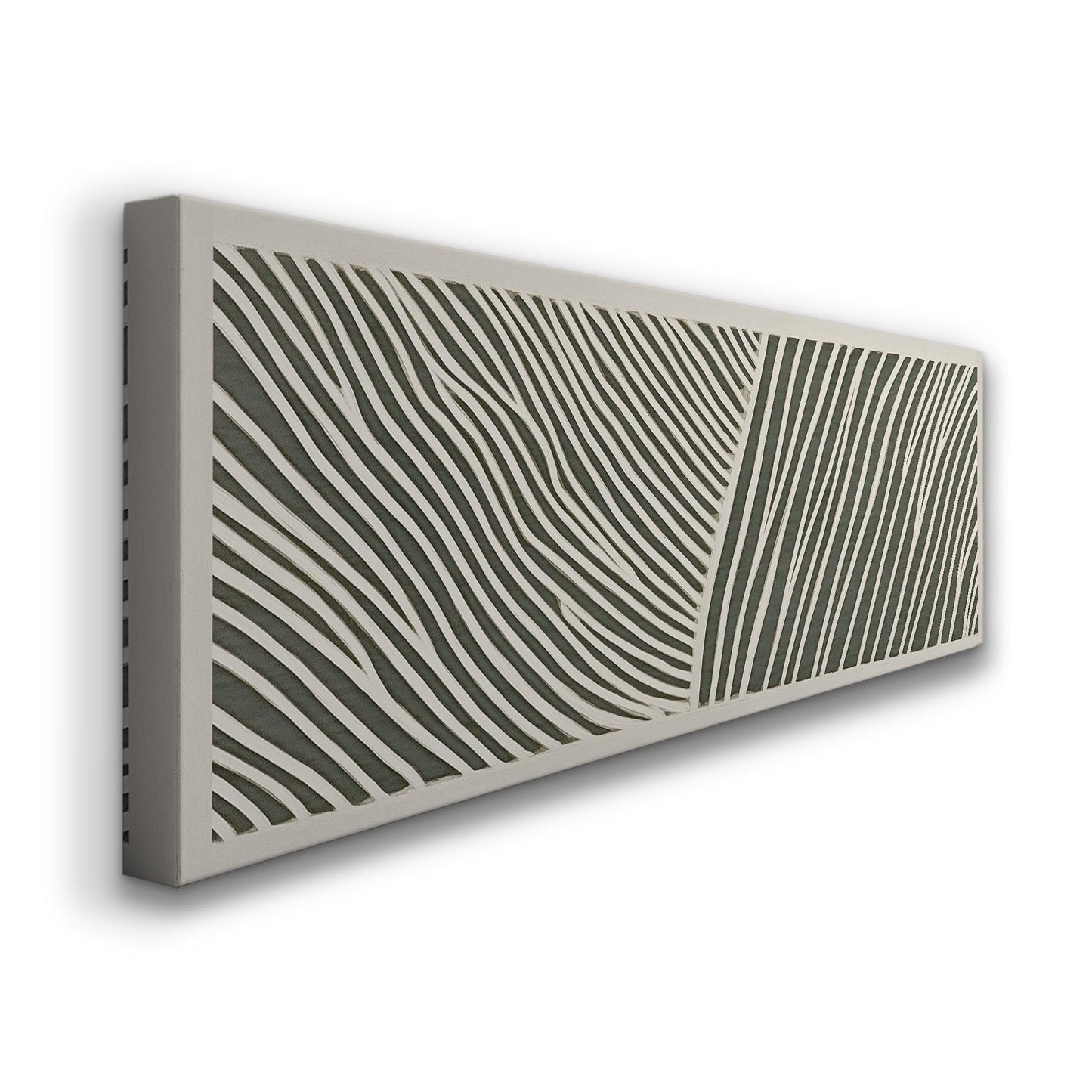 Zen Wave Pattern Panoramic Art Above Bed, Canvas Sage Green Wall Art Print, Scandi Boho Decor Canvas Art