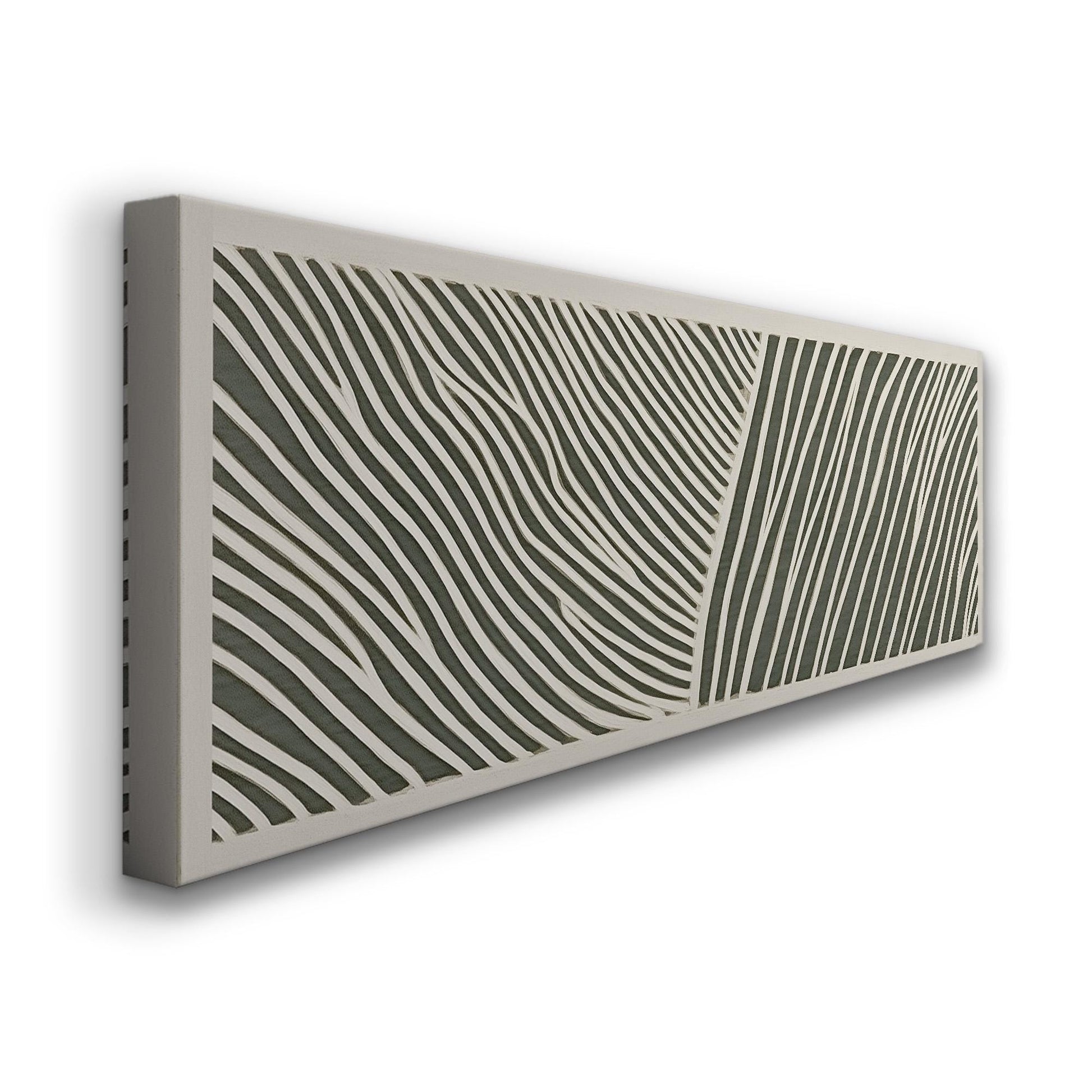 Zen Wave Pattern Panoramic Art Above Bed, Canvas Sage Green Wall Art Print, Scandi Boho Decor Canvas Art