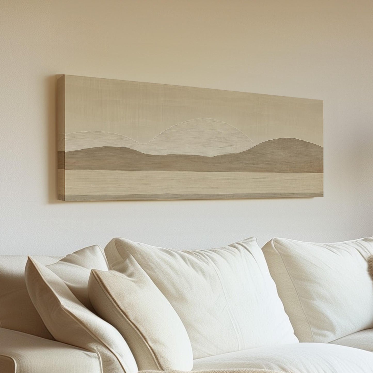 Tan and Cream Abstract Landscape Panoramic Art Above Bed, Canvas Warm Neutral Wall Art Print, Soft Earth Decor Canvas Art