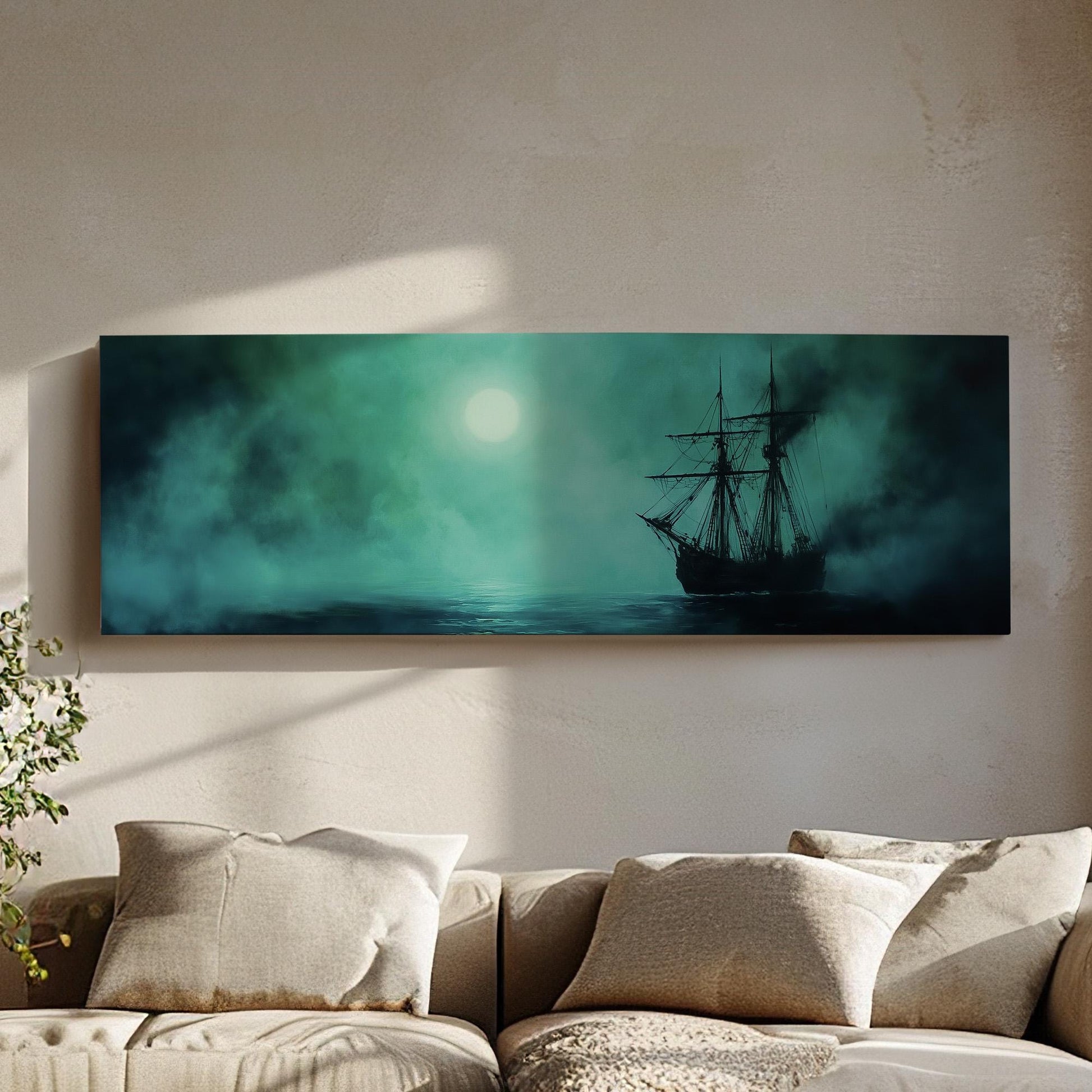 Abstract Pirate Ship Panoramic Art Wild Seas, Canvas Nautical Vibes Wall Art Print, Adventurous Decor Canvas Art