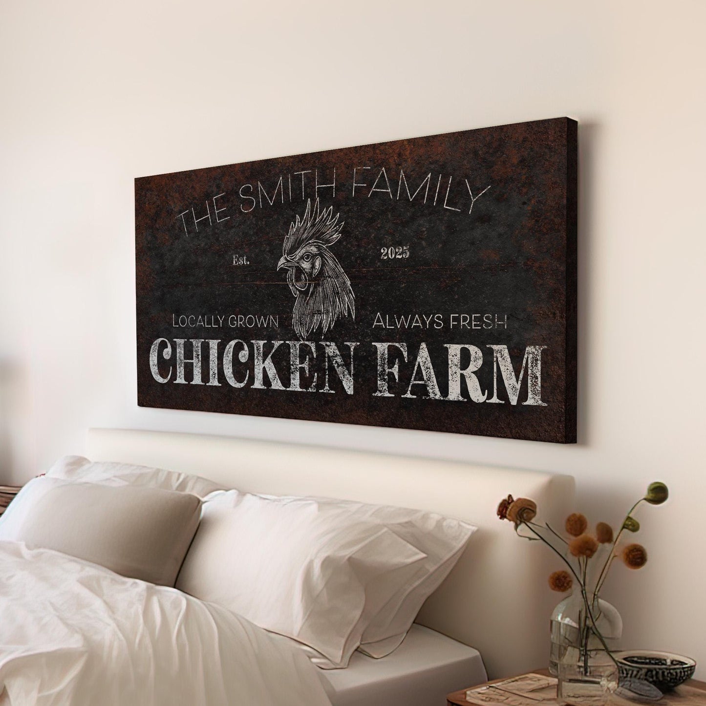 Rustic Rooster Farm Personalized Personalized Farm, Large Farm Fresh Canvas Print, Chicken Coop Decor Canvas Art