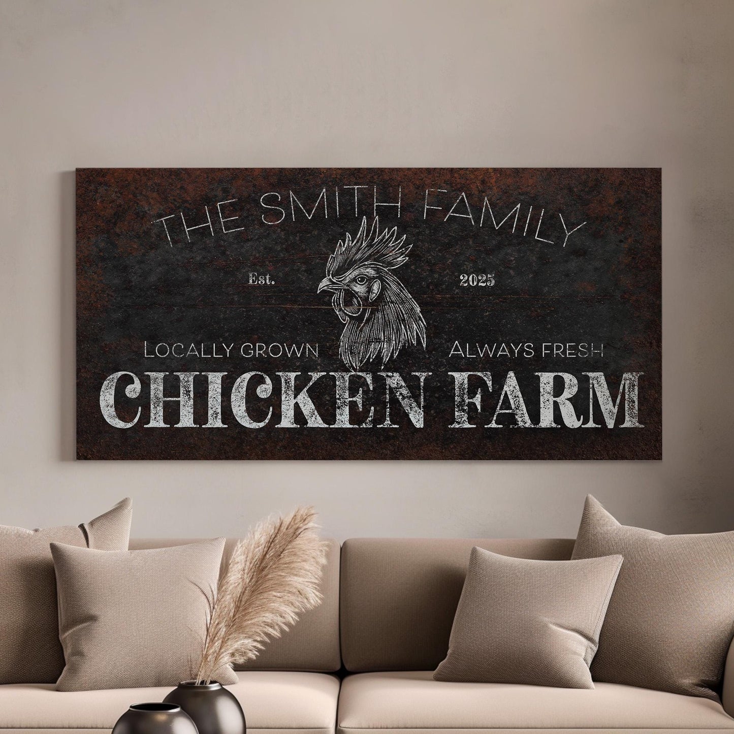 Rustic Rooster Farm Personalized Personalized Farm, Large Farm Fresh Canvas Print, Chicken Coop Decor Canvas Art