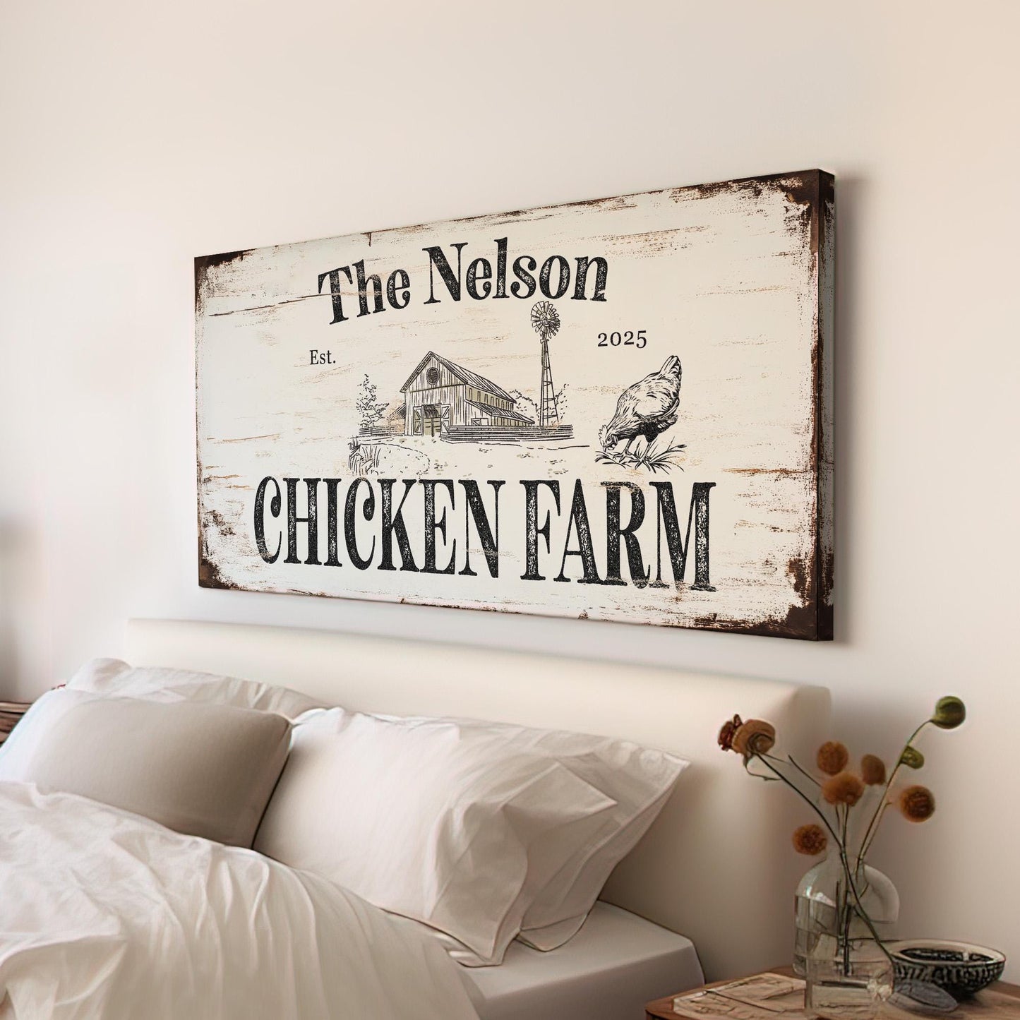 Rustic Chicken Farm Personalized Personalized Farm, Large Farm Fresh Canvas Print, Chicken Coop Decor Canvas Art