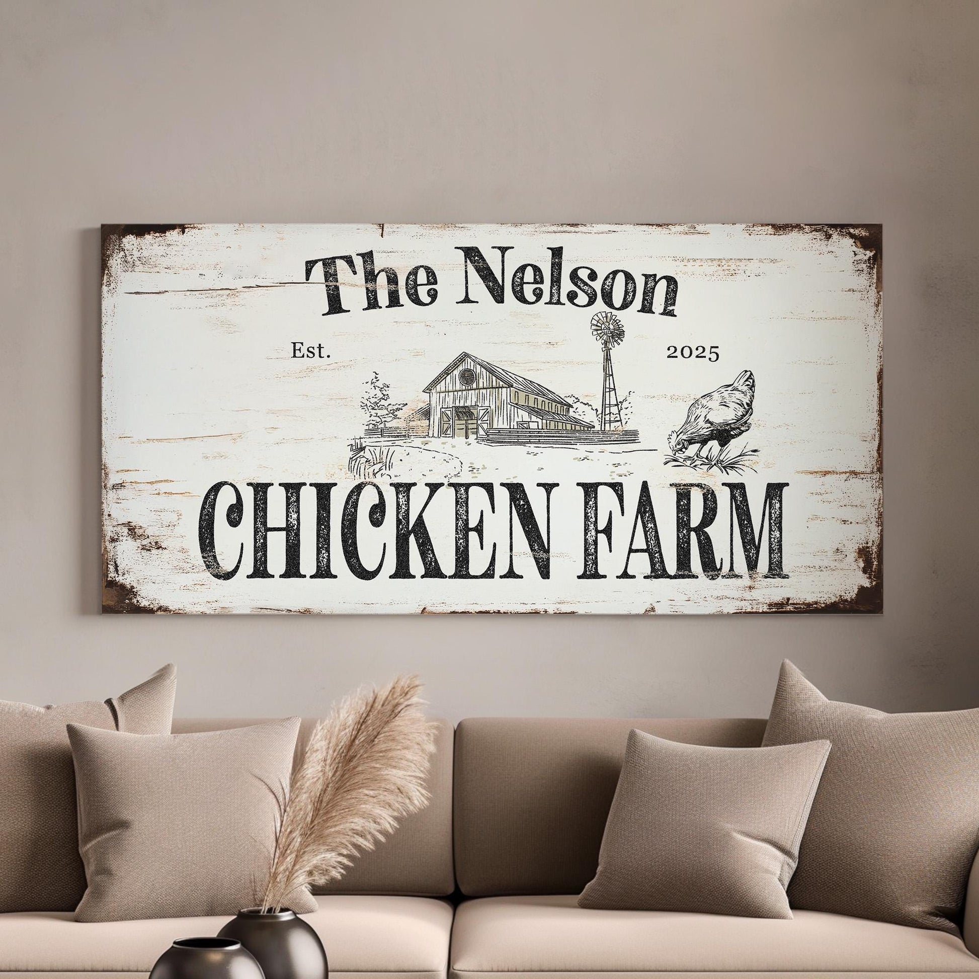 Rustic Chicken Farm Personalized Personalized Farm, Large Farm Fresh Canvas Print, Chicken Coop Decor Canvas Art