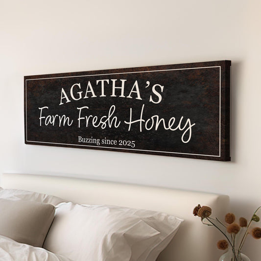 Personalized Farm Fresh Honey Personalized Panoramic Cottagecore, Vintage Bee Farm Canvas Print, Farmhouse Decor Canvas Art