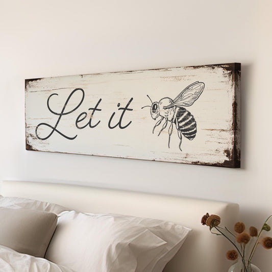 Let it Bee Sign Personalized Panoramic Cute Motivational, Vintage Bee Farm Canvas Print, Farmhouse Decor Canvas Art