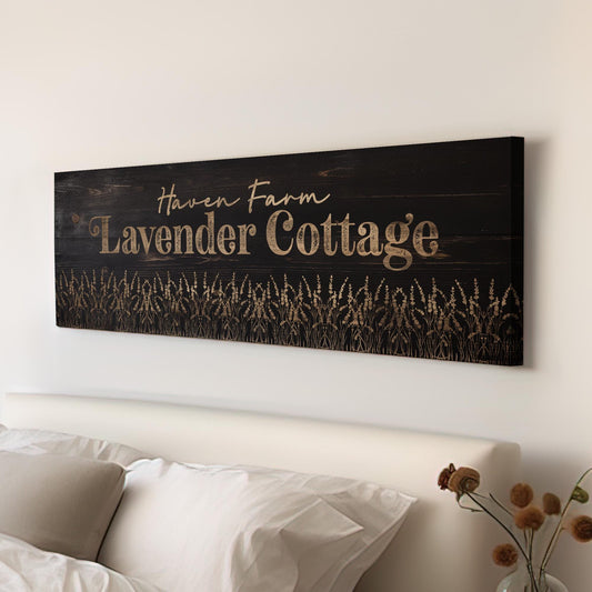 Lavender Cottage Sign Personalized Panoramic Personalized Farm, Vintage Rustic Chic Canvas Print, Shabby Decor Canvas Art