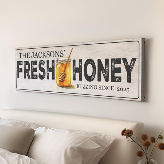 Honey Farm Sign Personalized Panoramic Personalized Family, Vintage Cottagecore Canvas Print, Farmhouse Decor Canvas Art