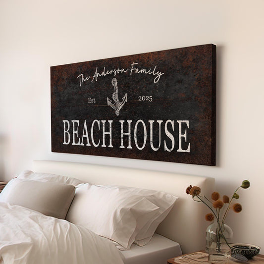 Personalized Beach House Sign Personalized Seaside Retreat, Large Nautical Welcome Canvas Print, Coastal Chic Decor Canvas Art