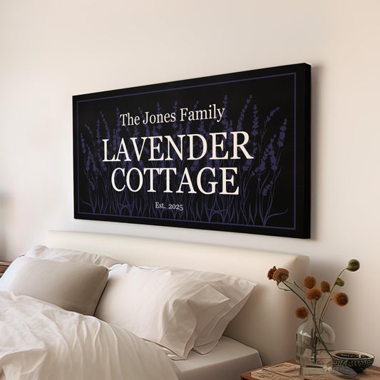 Lavender Cottage Decor Personalized Custom Family, Large Countryside Canvas Print, Rustic Chic Decor Canvas Art