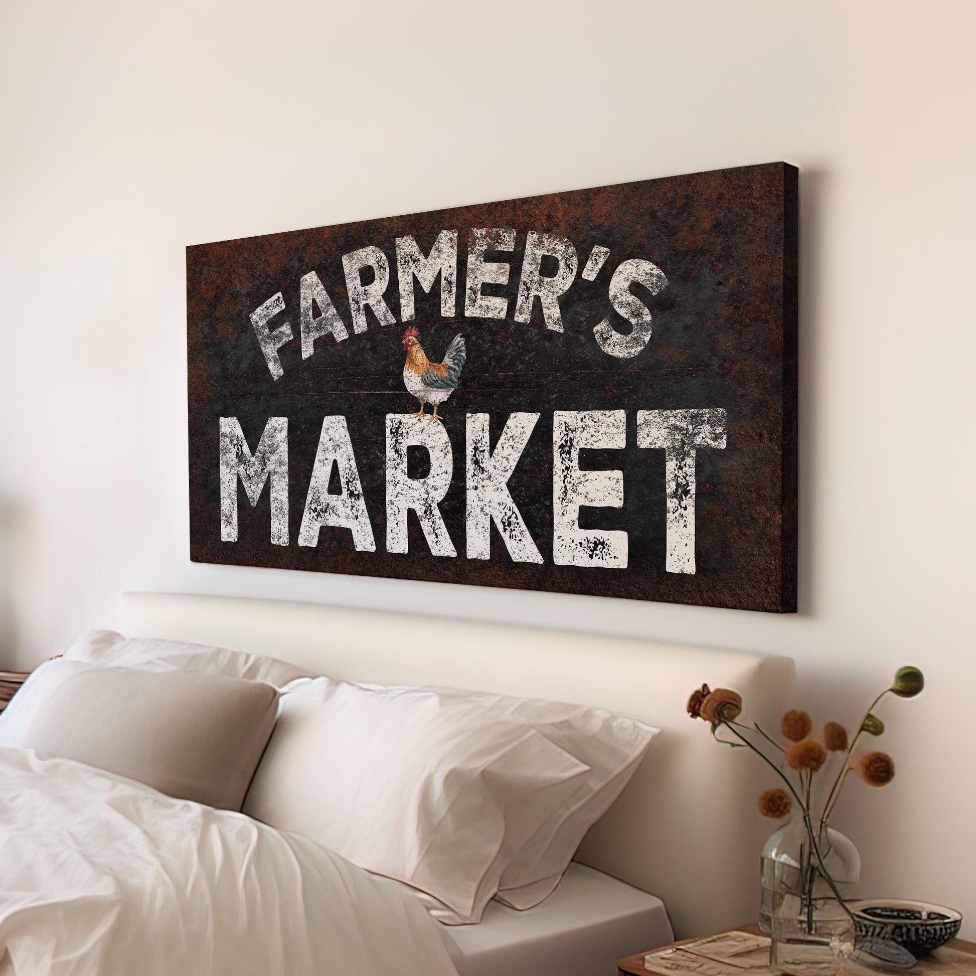 Farmers Market Sign Personalized Rustic Country, Large Farmhouse Canvas Print, Rooster Decor Canvas Art