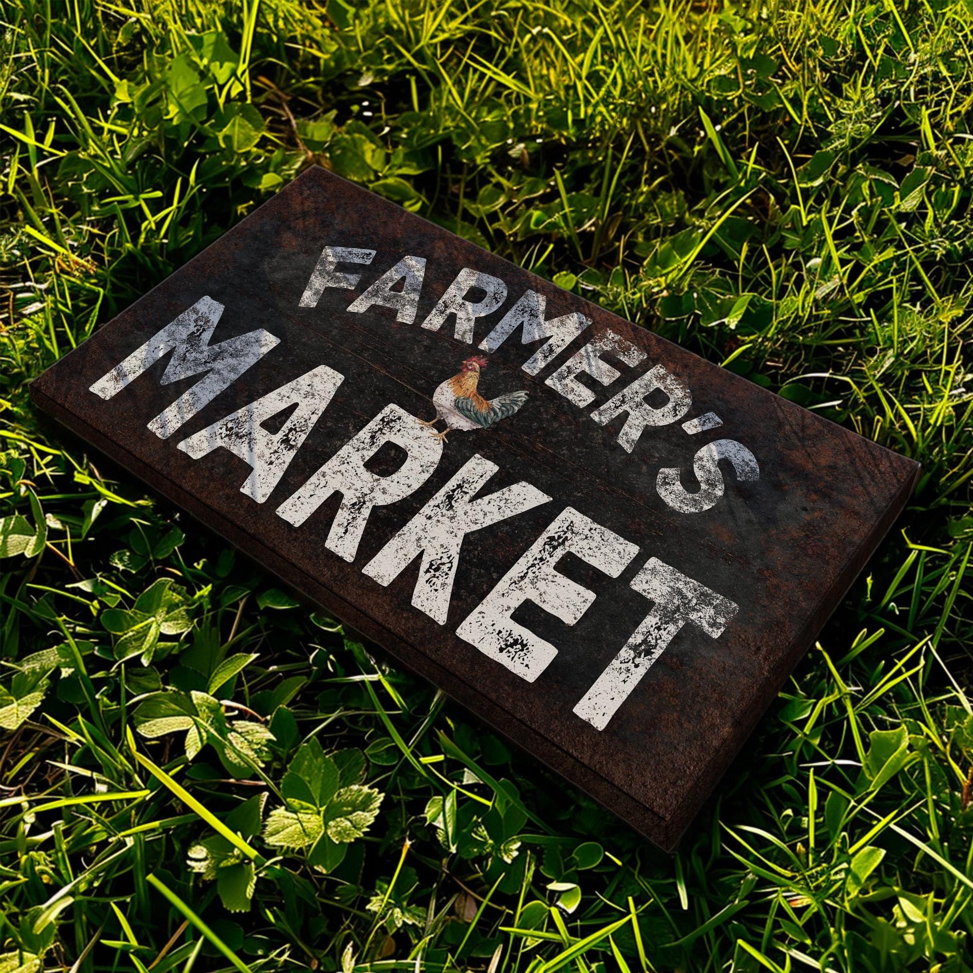 Farmers Market Sign Personalized Rustic Country, Large Farmhouse Canvas Print, Rooster Decor Canvas Art