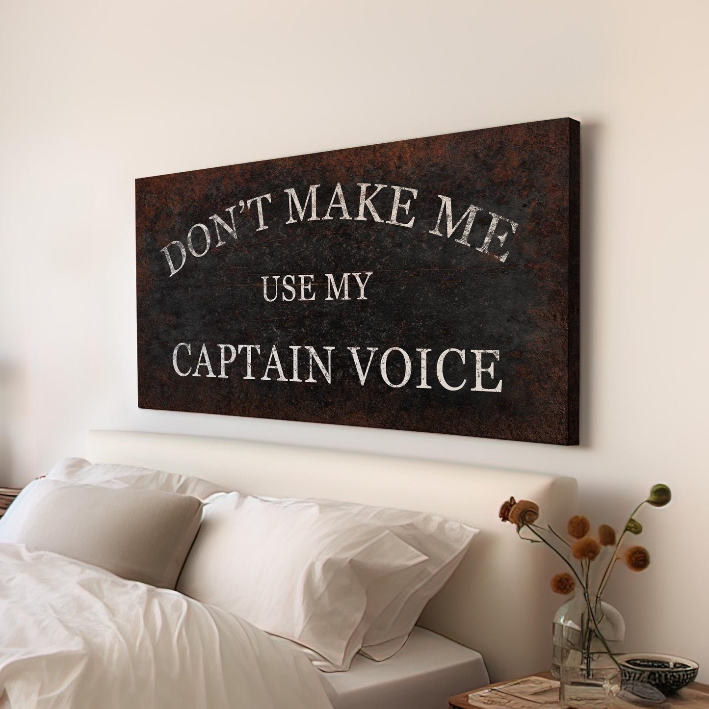 Dont Make Me Use My Captain Voice Personalized Sassy Nautical, Large Rustic Pirate Canvas Print, Funny Captain Sign Decor Canvas Art