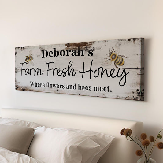 Personalized Honey Sign Personalized Panoramic Shabby Chic Kitchen, Vintage Custom Farm Sign Canvas Print, Bee Stand Decor Canvas Art