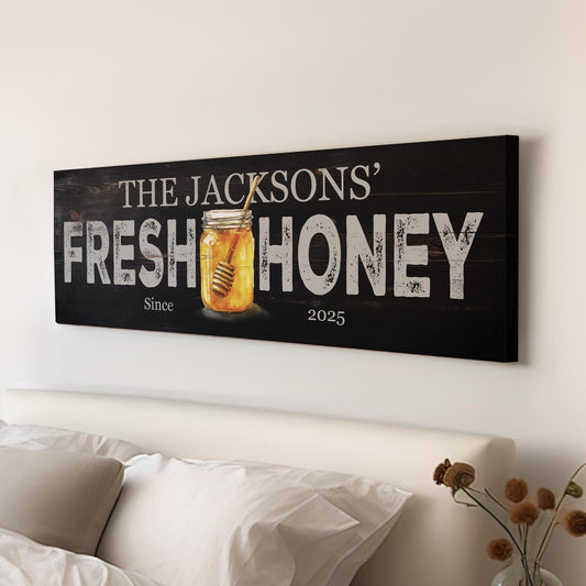 Personalized Honey Farm Sign Personalized Panoramic Farm Fresh Honey, Vintage Cottagecore Canvas Print, Farmhouse Decor Canvas Art
