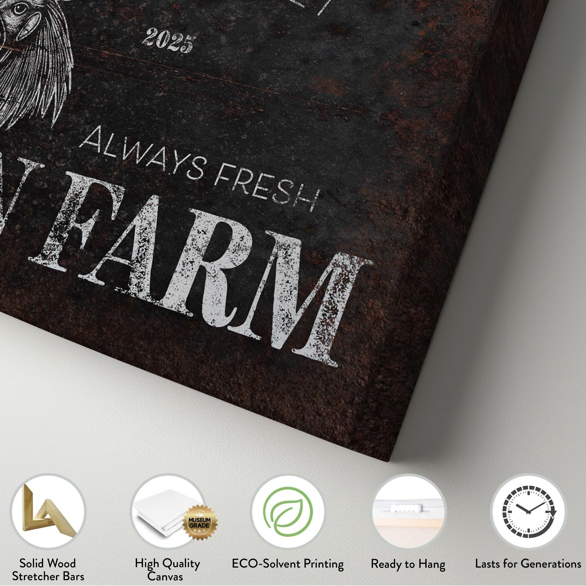Rustic Rooster Farm Personalized Personalized Farm, Large Farm Fresh Canvas Print, Chicken Coop Decor Canvas Art