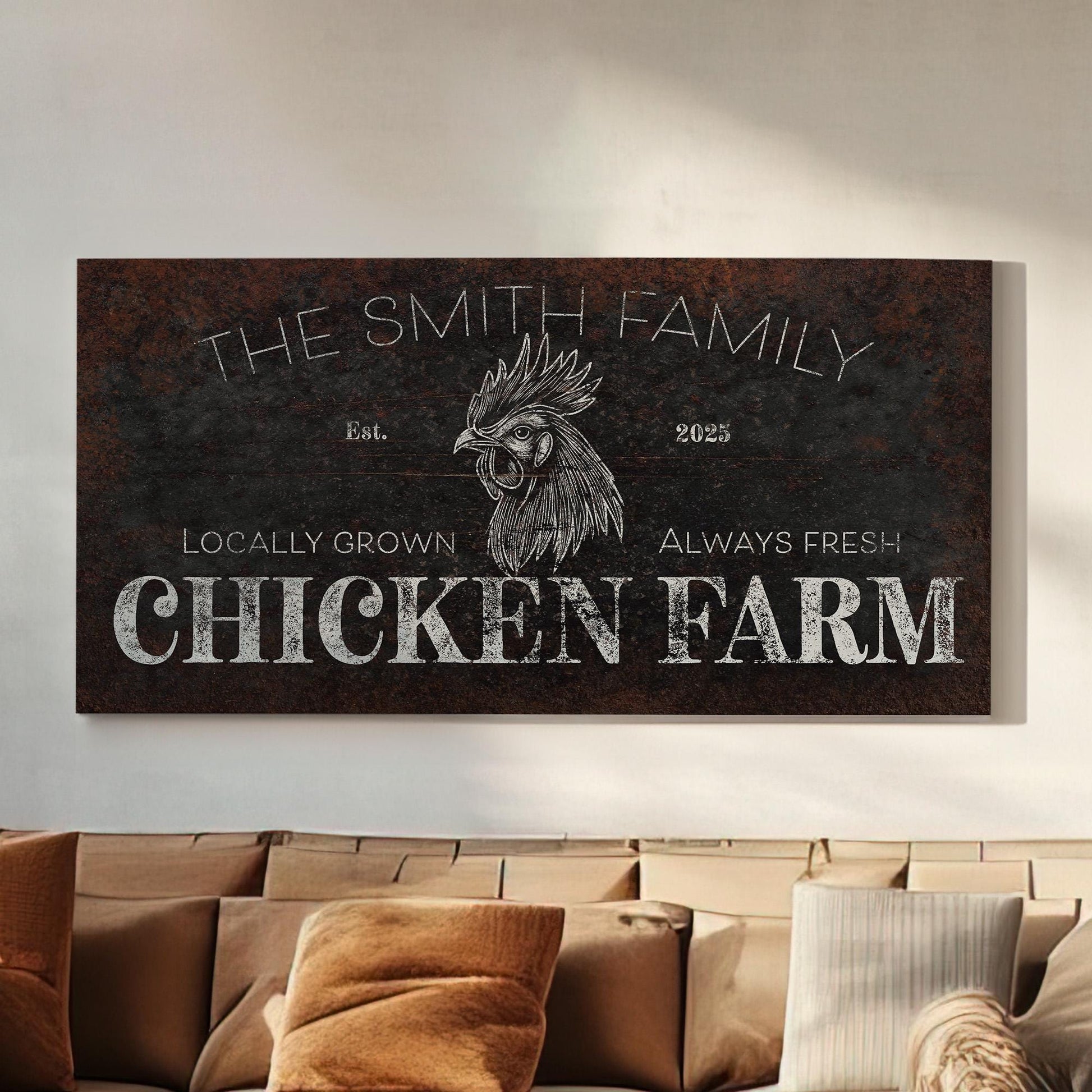 Rustic Rooster Farm Personalized Personalized Farm, Large Farm Fresh Canvas Print, Chicken Coop Decor Canvas Art
