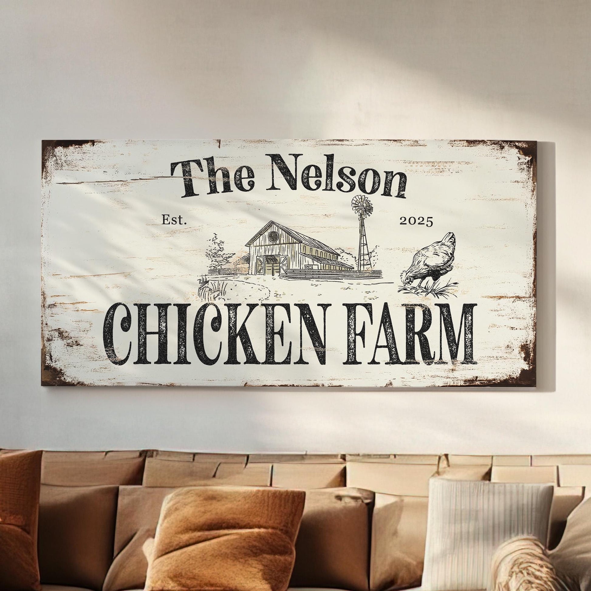 Rustic Chicken Farm Personalized Personalized Farm, Large Farm Fresh Canvas Print, Chicken Coop Decor Canvas Art