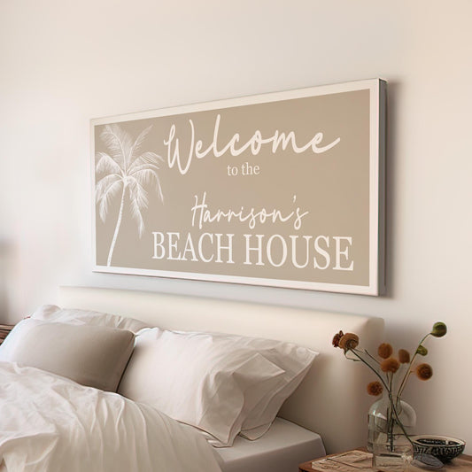 Personalized Beach House Sign Personalized Coastal Chic, Large Coastal Welcome Canvas Print, Tropical Getaway Decor Canvas Art