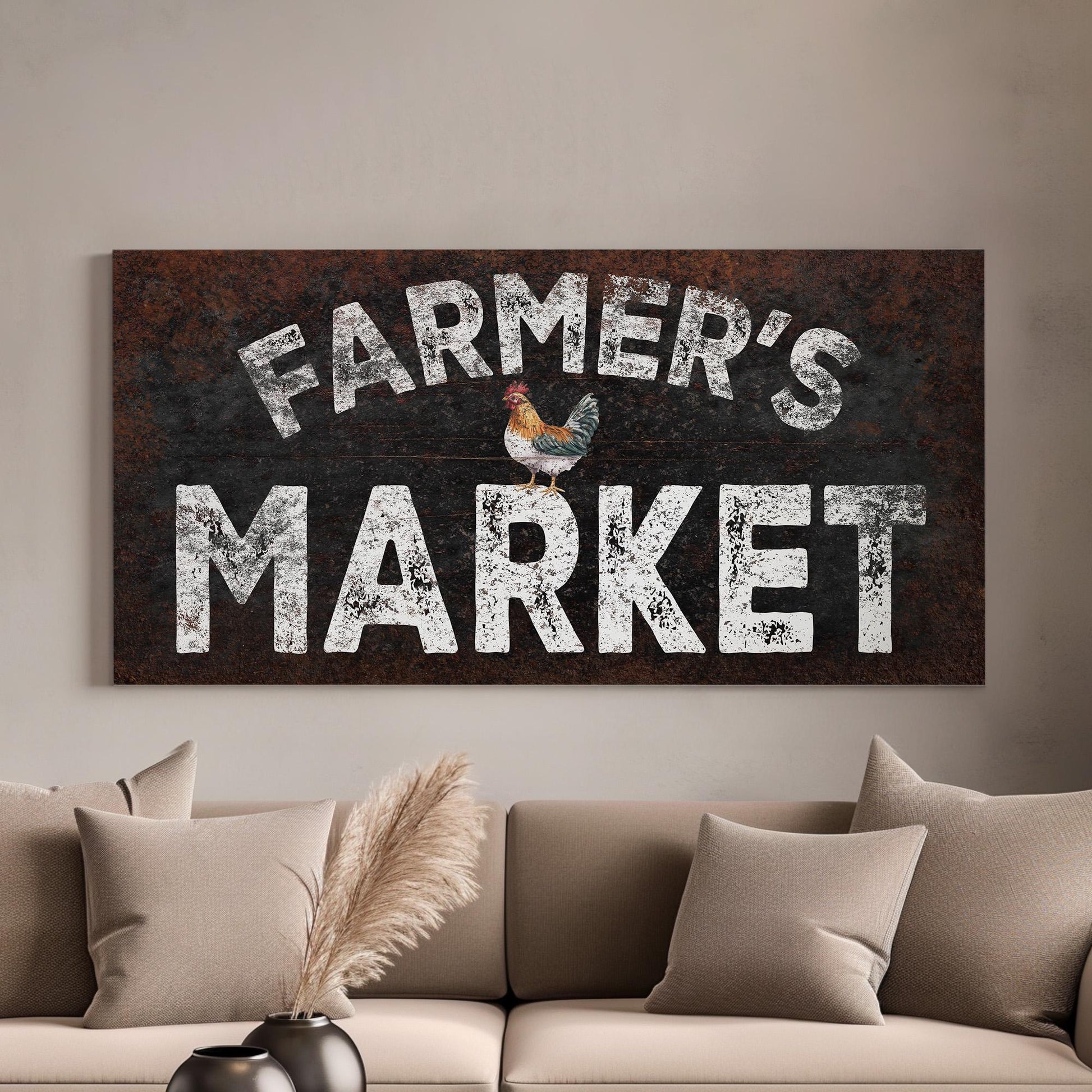 Farmers Market Sign Personalized Rustic Country, Large Farmhouse Canvas Print, Rooster Decor Canvas Art