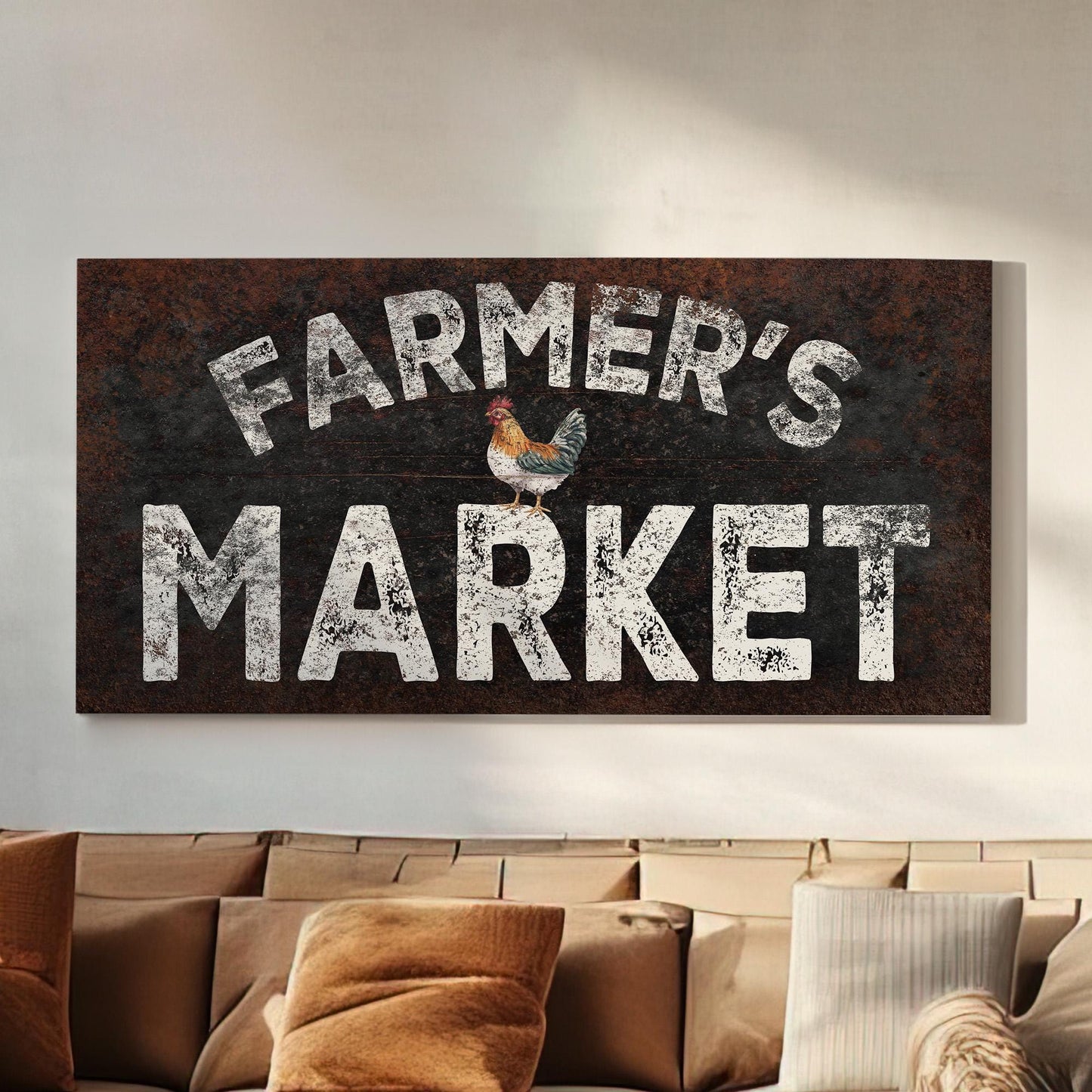 Farmers Market Sign Personalized Rustic Country, Large Farmhouse Canvas Print, Rooster Decor Canvas Art