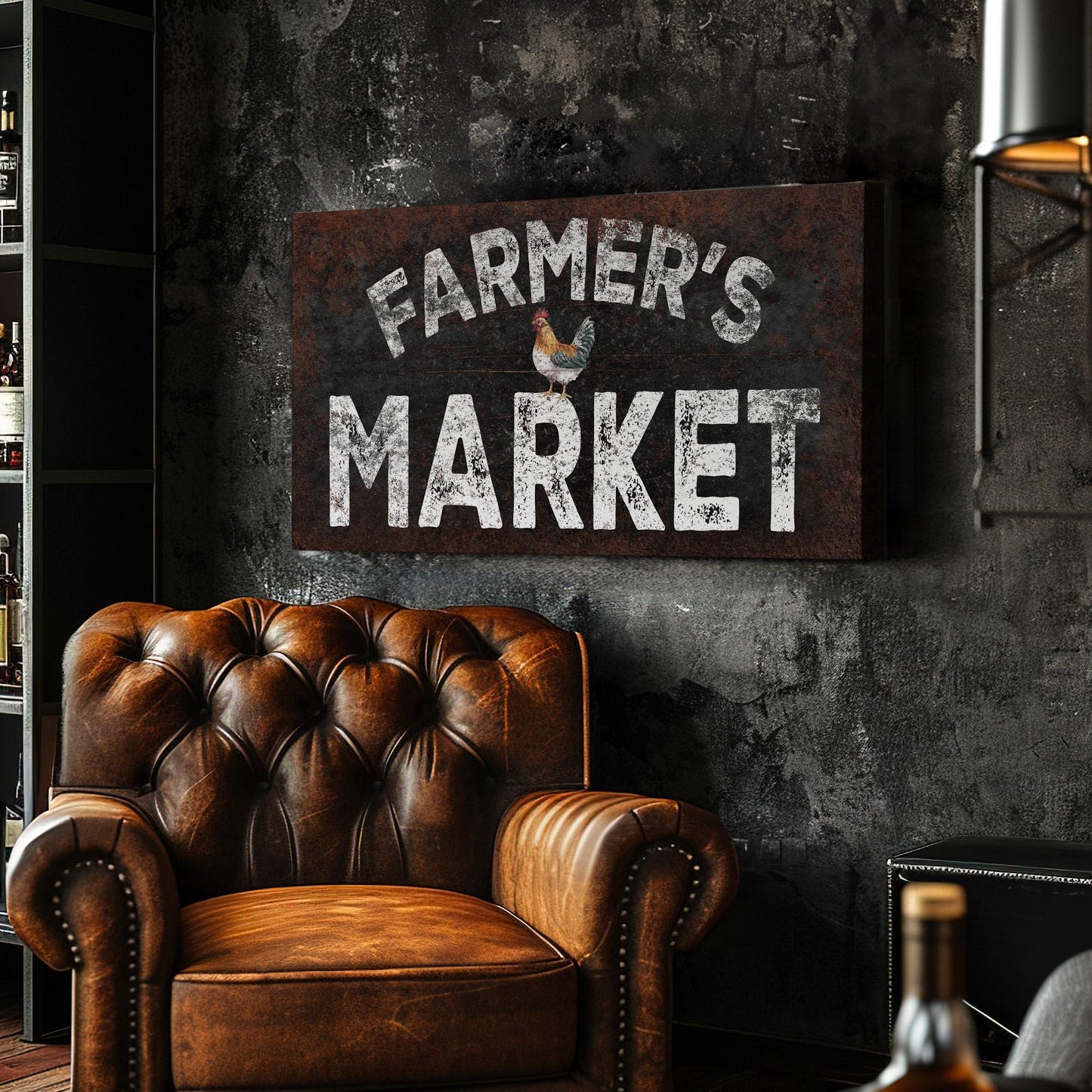 Farmers Market Sign Personalized Rustic Country, Large Farmhouse Canvas Print, Rooster Decor Canvas Art