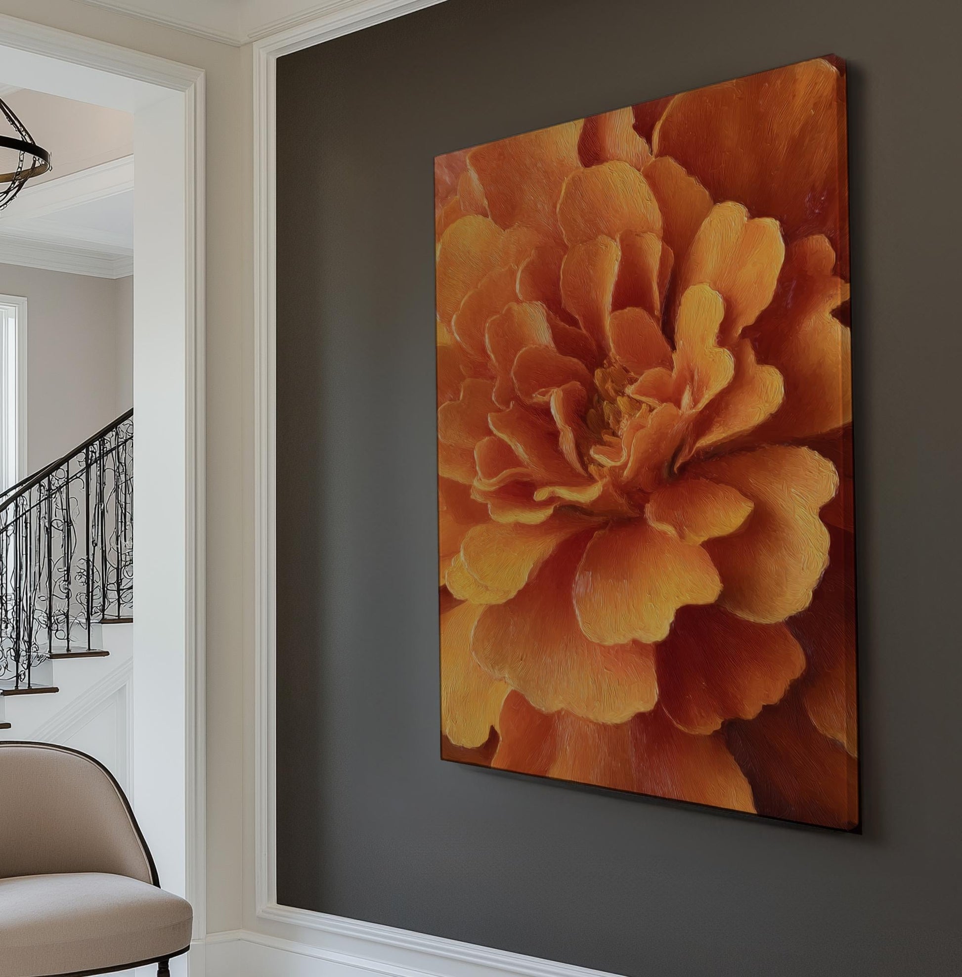 Vivid Bloom Canvas Art Textured Floral Print Contemporary Wall Art For Living Room Tangerine Glow Art Flower Decor Vertical Canvas