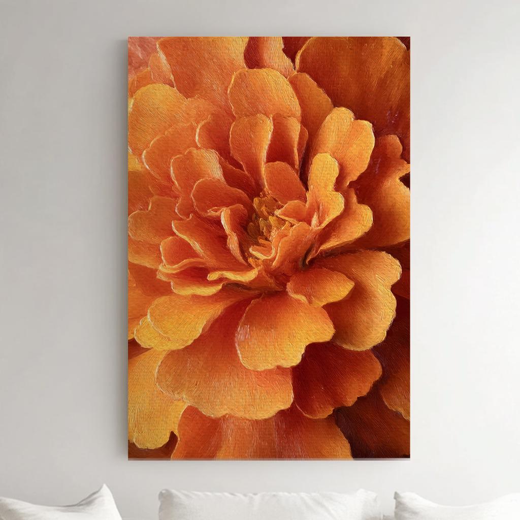 Vivid Bloom Canvas Art Textured Floral Print Contemporary Wall Art For Living Room Tangerine Glow Art Flower Decor Vertical Canvas