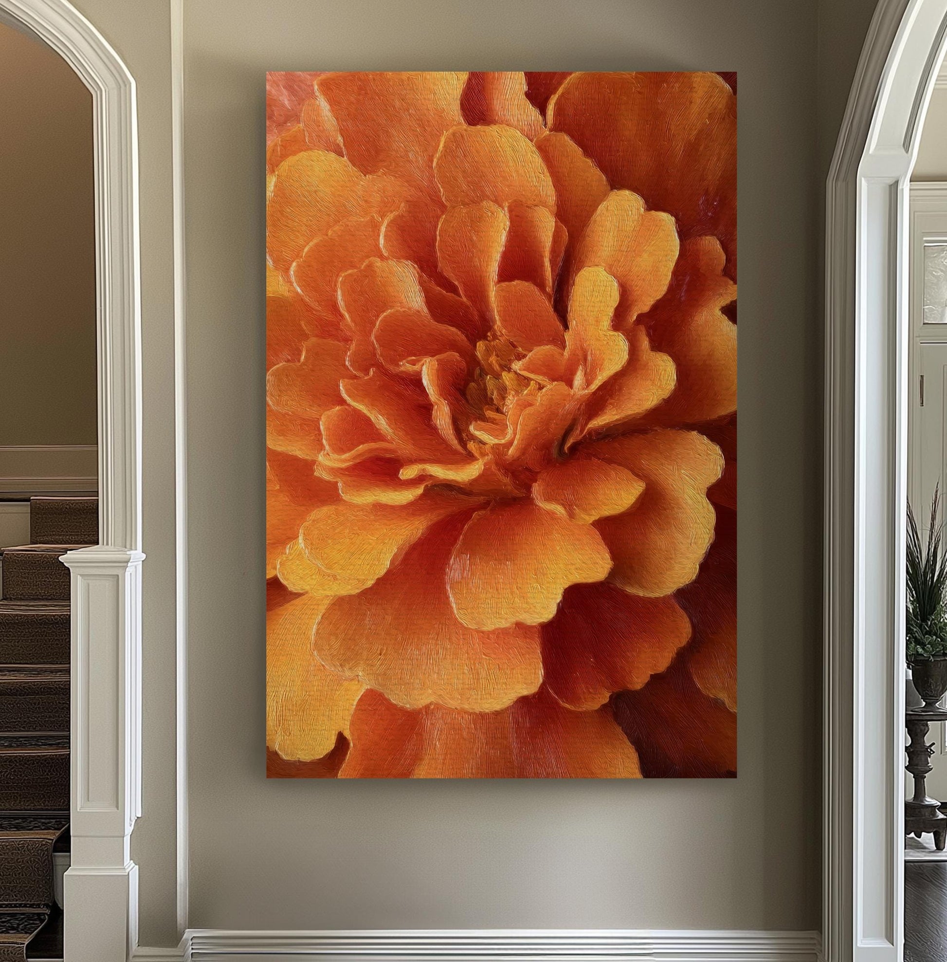 Vivid Bloom Canvas Art Textured Floral Print Contemporary Wall Art For Living Room Tangerine Glow Art Flower Decor Vertical Canvas