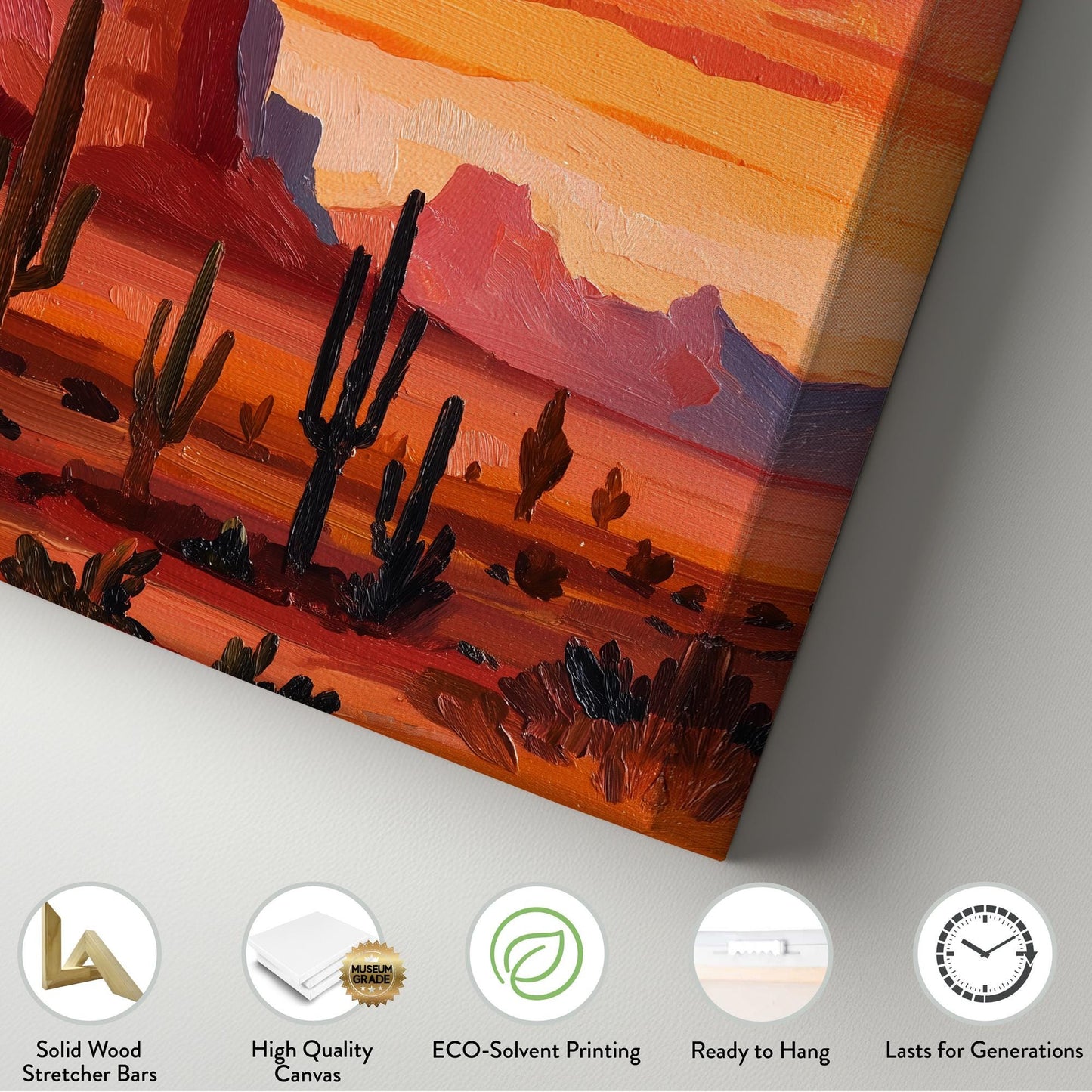 Sunset Cacti Canvas Art Impressionist Landscape Print Southwestern Wall Art For Living Room Desert Sunburst Art Cactus Decor Vertical Canvas