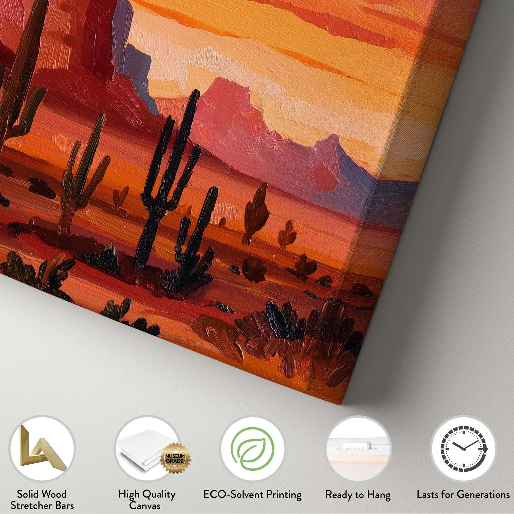 Sunset Cacti Canvas Art Impressionist Landscape Print Southwestern Wall Art For Living Room Desert Sunburst Art Cactus Decor Vertical Canvas