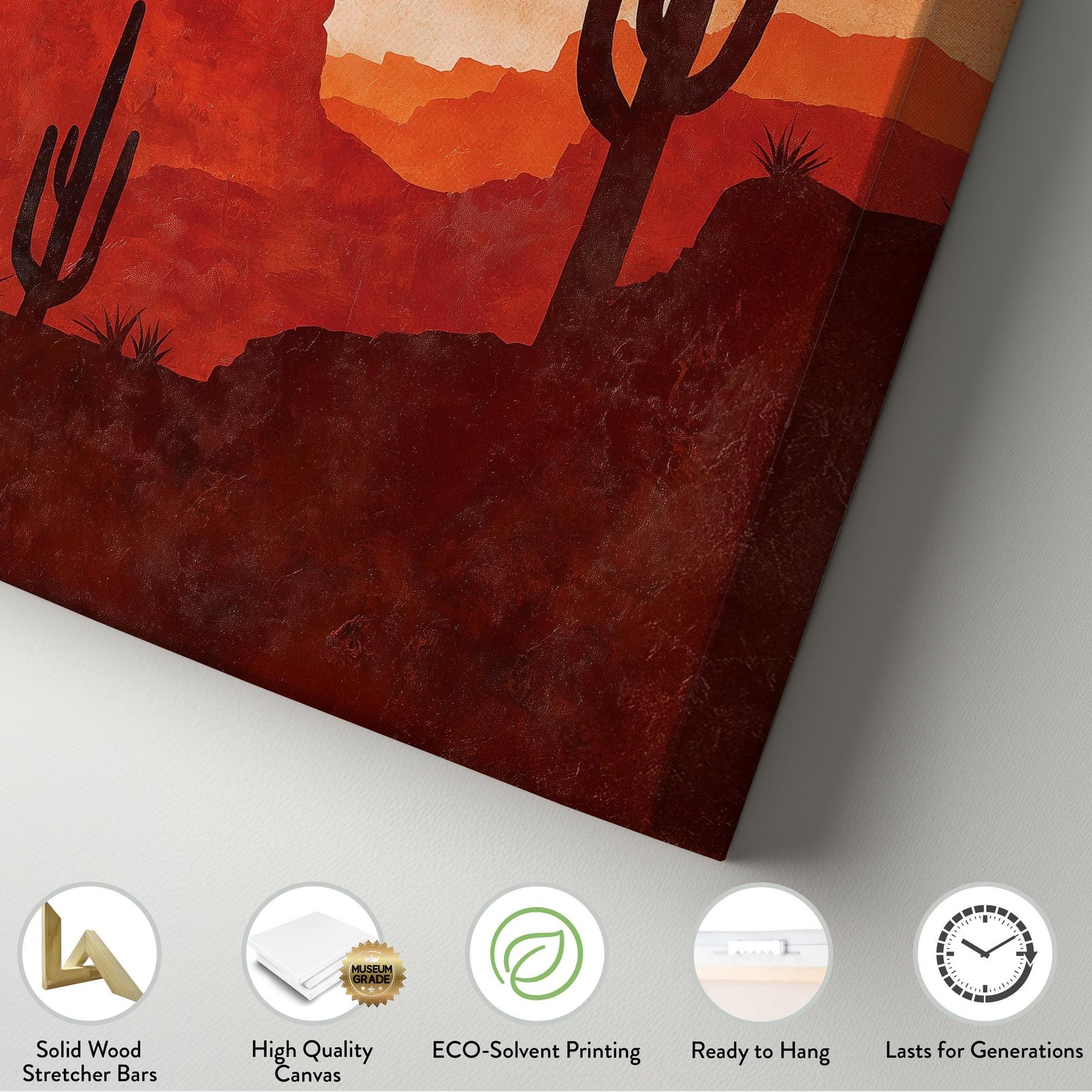 Desert Sunset Cactus Canvas Art: Southwestern Landscape Print