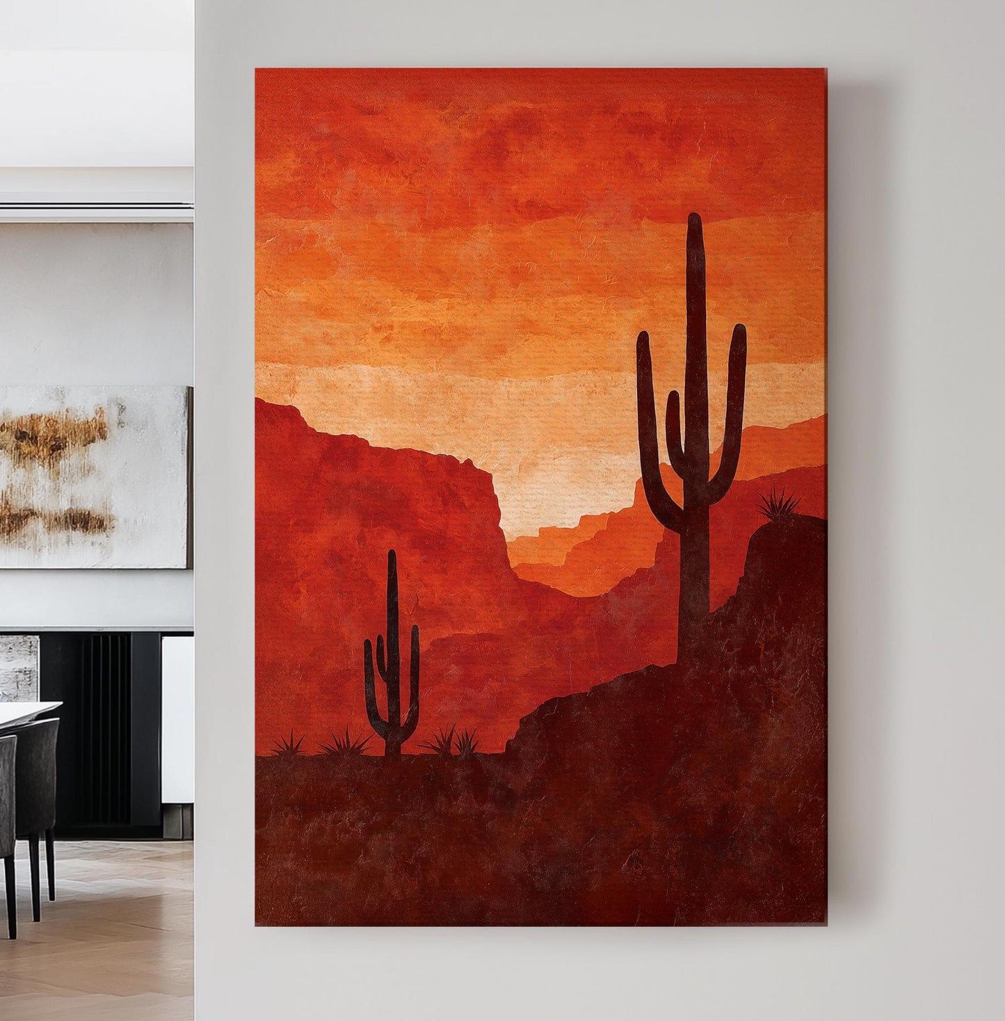 Desert Sunset Cactus Canvas Art: Southwestern Landscape Print