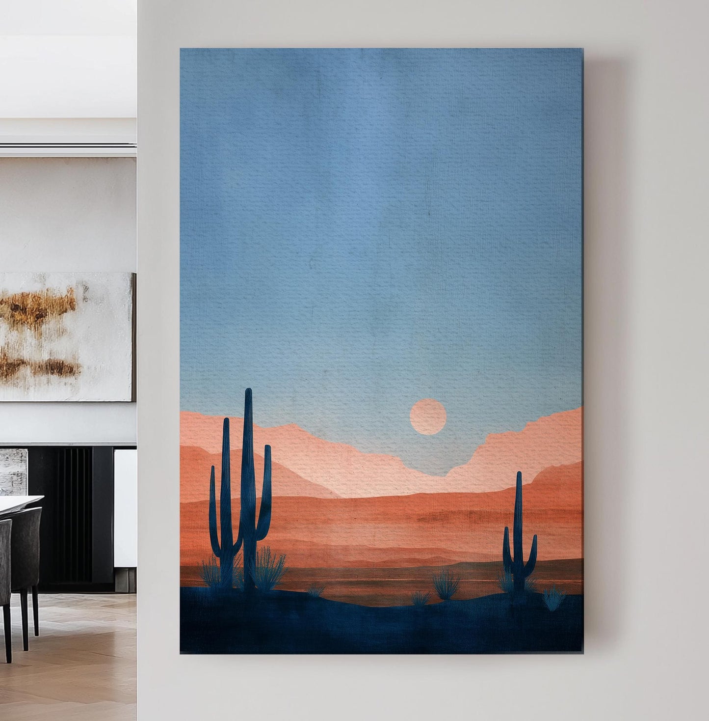 Desert Sunset Canvas Print: Minimalist Cactus Landscape Wall Art