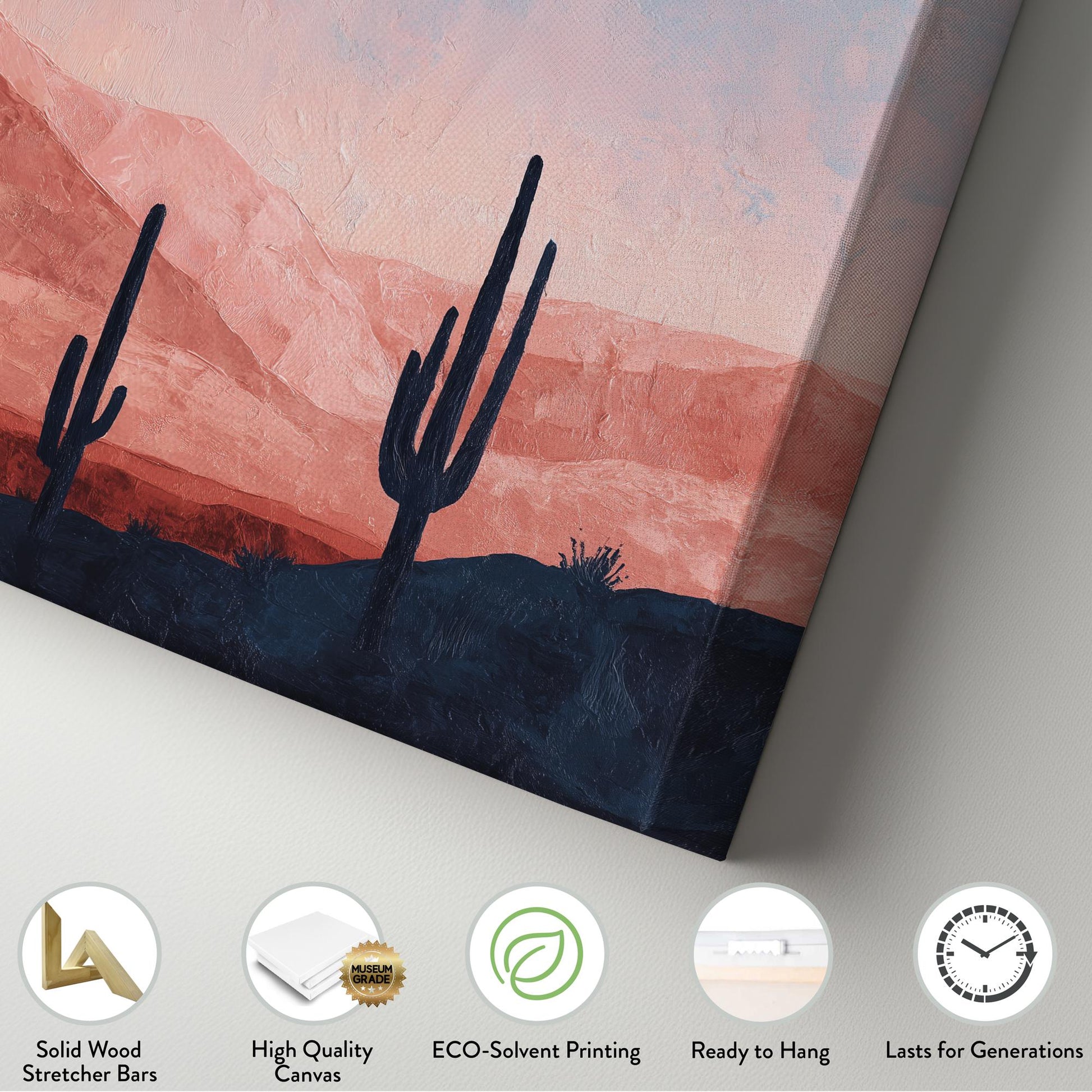 Desert Moonrise Canvas Art Impressionist Landscape Print Modern Wall Art For Living Room Blush Sunset Art Cactus Decor Vertical Canvas