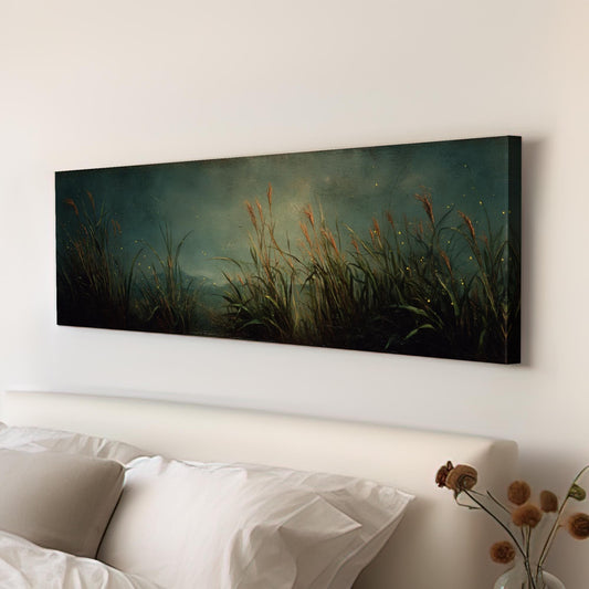 Whispering Grasses Canvas Art Landscape Serenity Print Modern Wall Art For Bedroom Deep Teal Art Twilight Meadow Decor Panoramic Wall Art