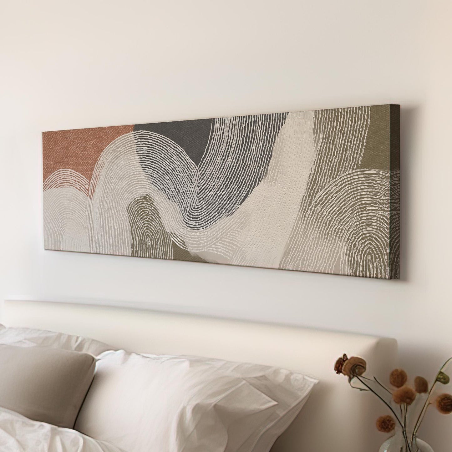 Waves Of Texture Canvas Art Abstract Print Minimalist Wall Art For Living Room Terra Sienna Art Patterned Decor Panoramic Wall Art