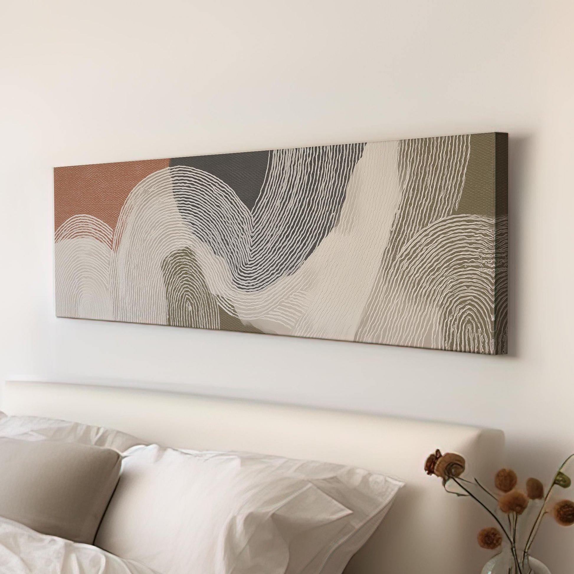 Waves Of Texture Canvas Art Abstract Print Minimalist Wall Art For Living Room Terra Sienna Art Patterned Decor Panoramic Wall Art