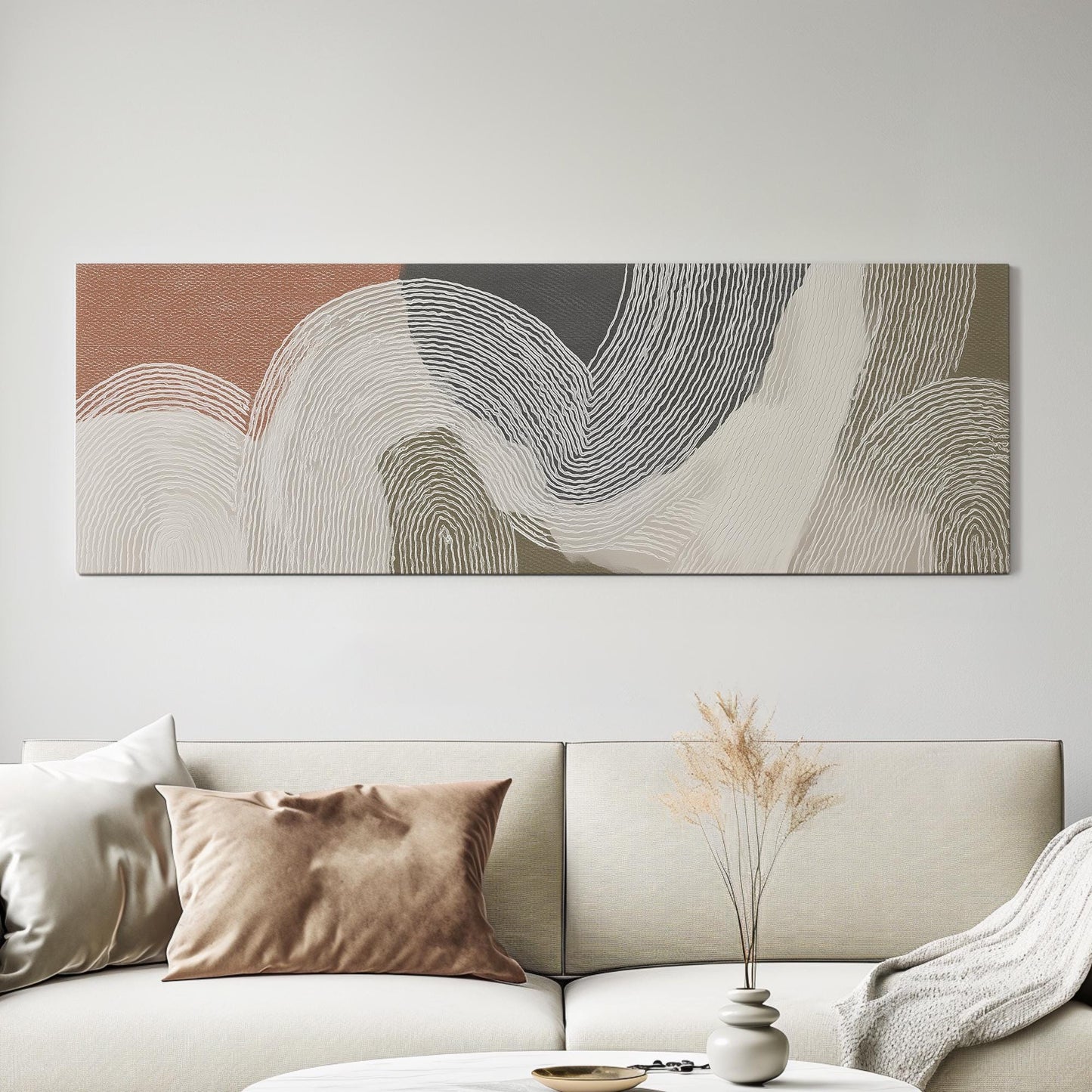Waves Of Texture Canvas Art Abstract Print Minimalist Wall Art For Living Room Terra Sienna Art Patterned Decor Panoramic Wall Art