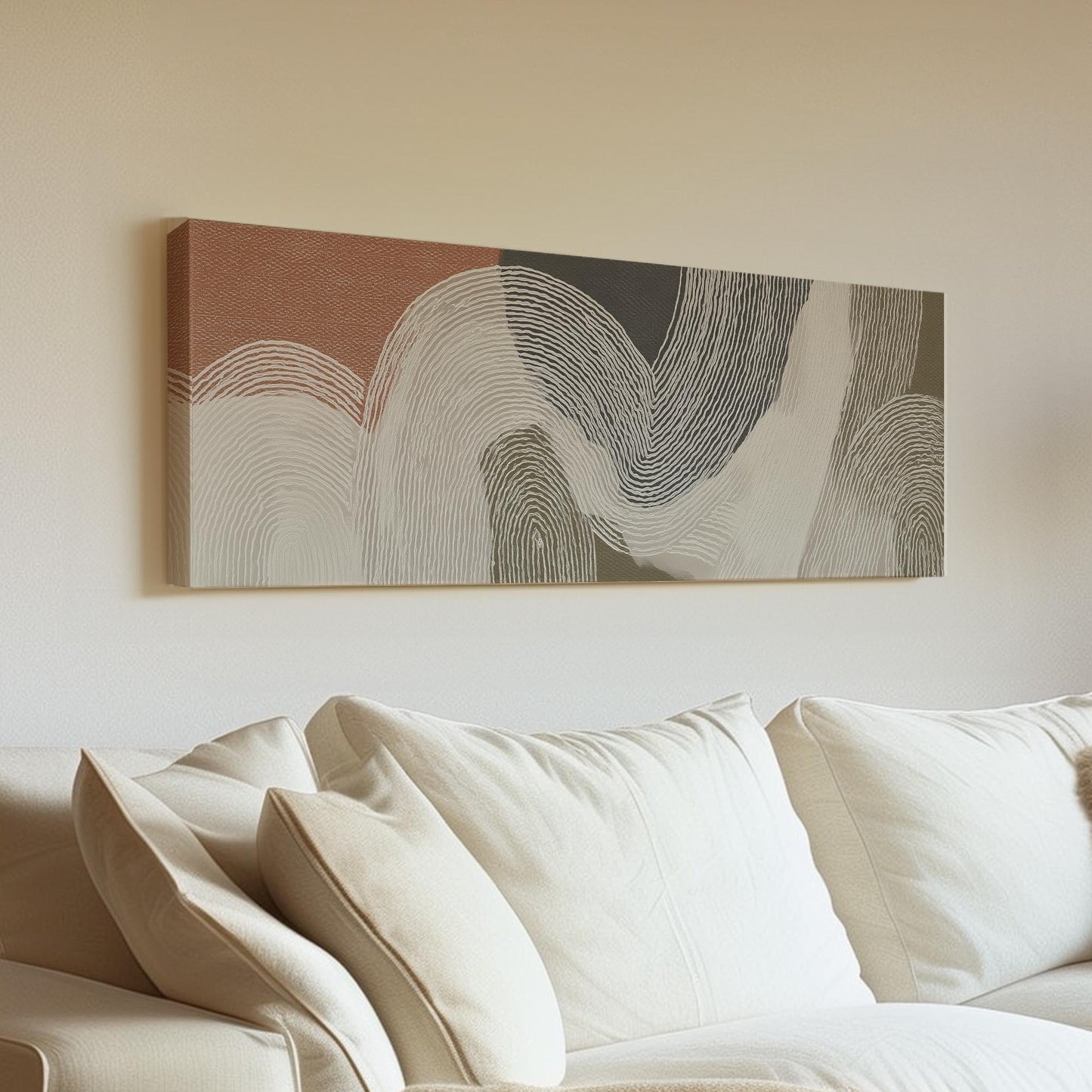 Waves Of Texture Canvas Art Abstract Print Minimalist Wall Art For Living Room Terra Sienna Art Patterned Decor Panoramic Wall Art