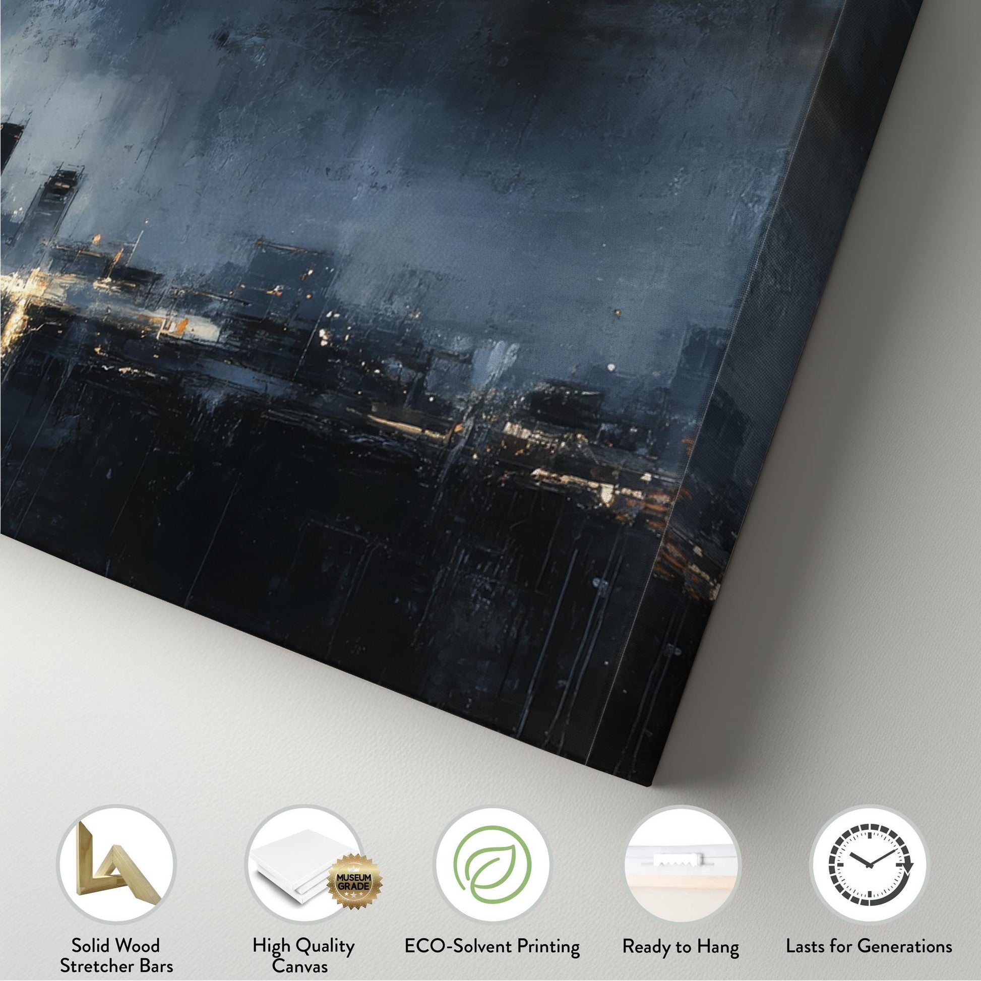 Urban Dawn Canvas Art Abstract Cityscape Print Contemporary Wall Art For Living Room Midnight Sapphire Art Skyline Decor Panoramic Wall Art