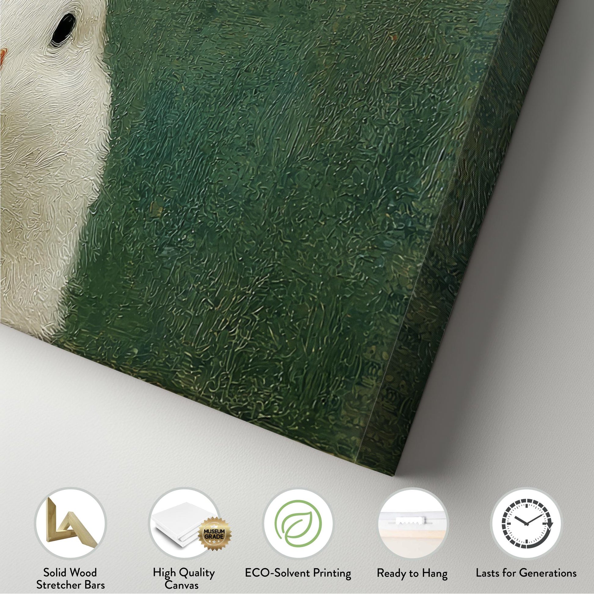 Two Ducks in Whimsy Canvas Art Impressionistic Print Eclectic Wall Art For Kitchen Verdant Green Art Animal Pair Decor Panoramic Wall Art