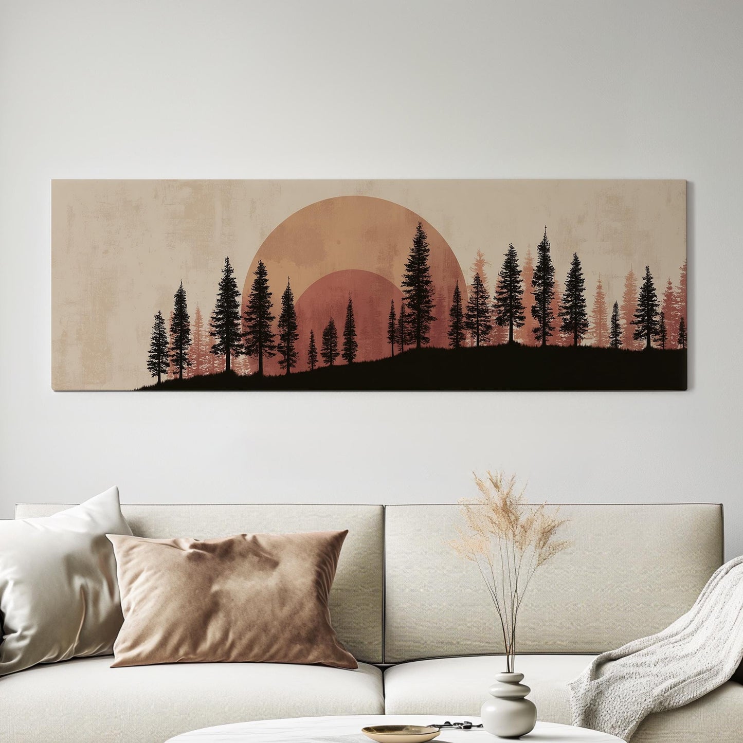 Sunset Pines Canvas Art Rustic Landscape Print Modern Wall Art For Living Room Terra Cotta Art Silhouette Forest Decor Panoramic Wall Art