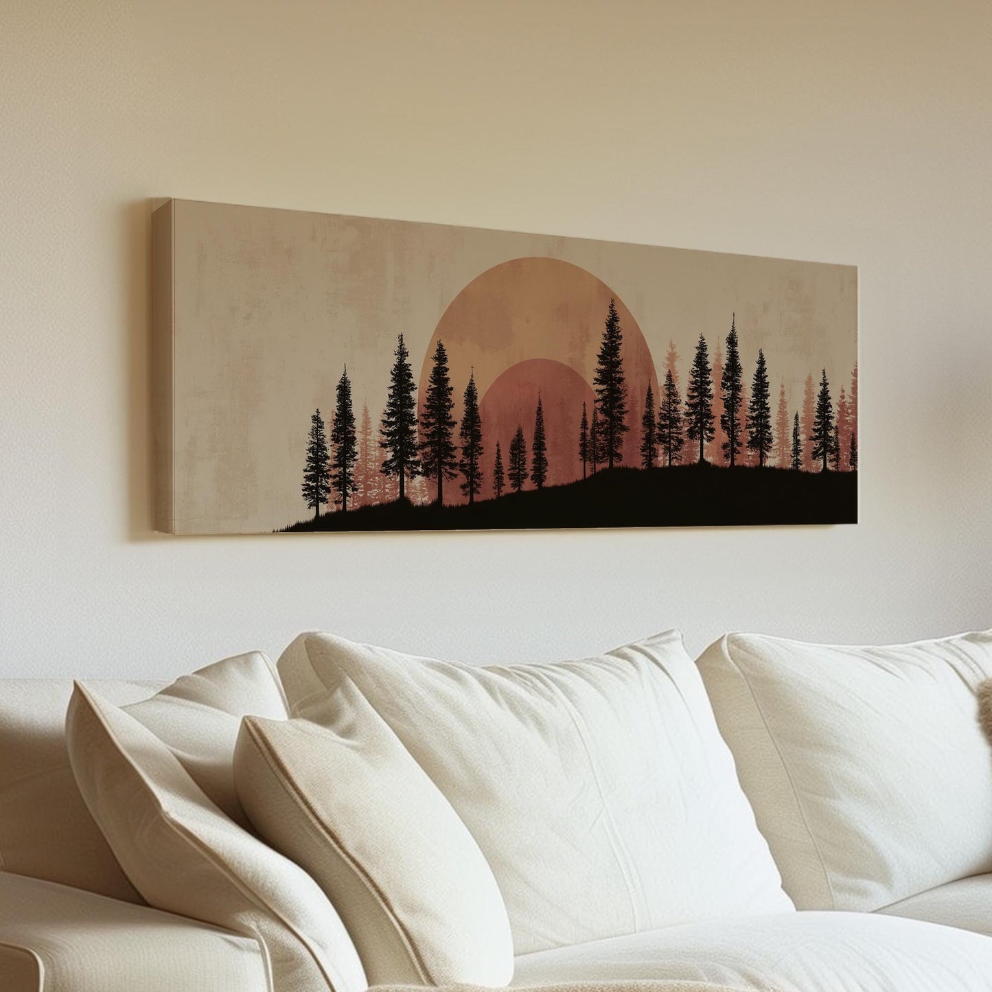 Sunset Pines Canvas Art Rustic Landscape Print Modern Wall Art For Living Room Terra Cotta Art Silhouette Forest Decor Panoramic Wall Art