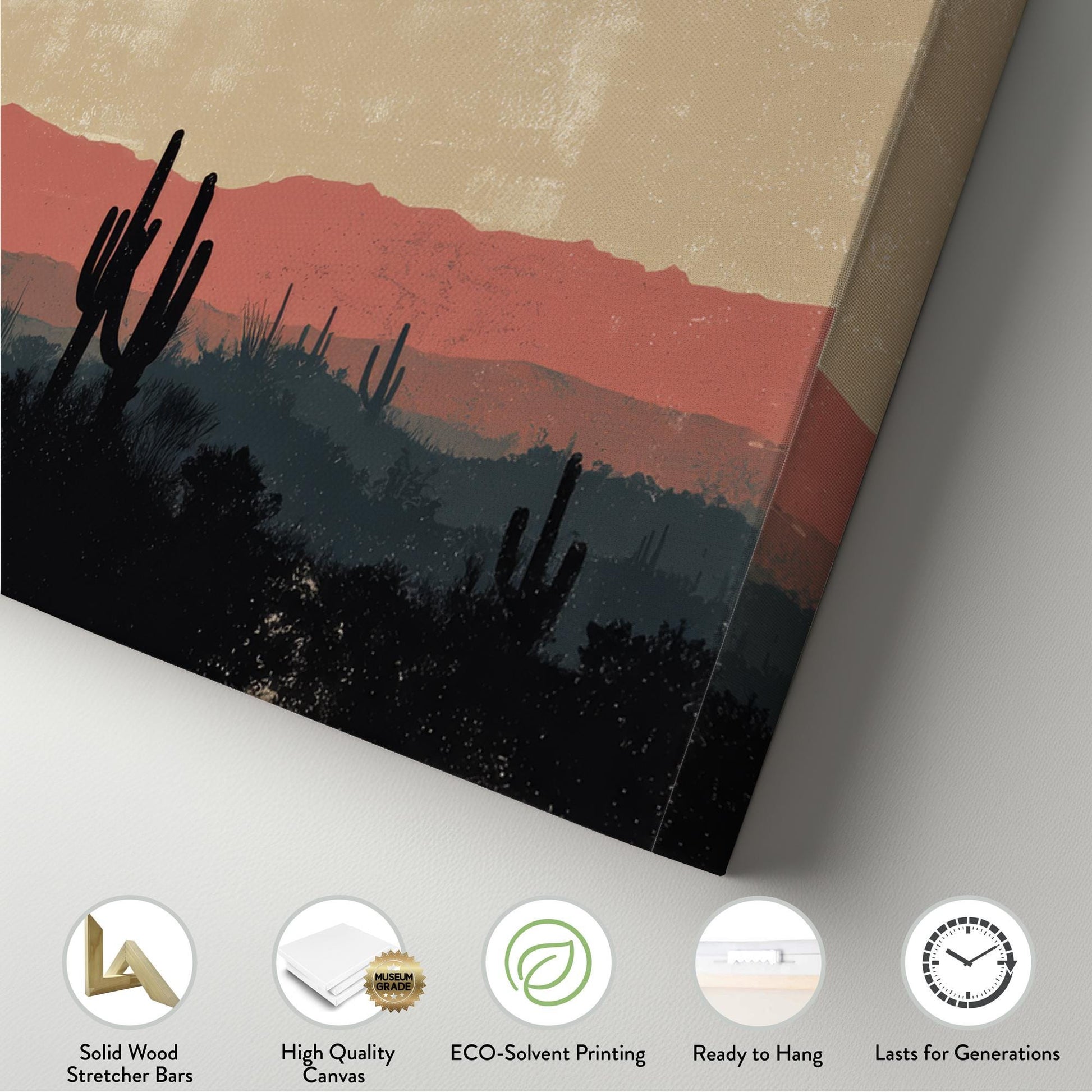 Sunset Over Desert Horizons Canvas Art Southwestern Print Bohemian Wall Art For Living Room Sienna Dusk Art Cactus Landscape Panoramic Art