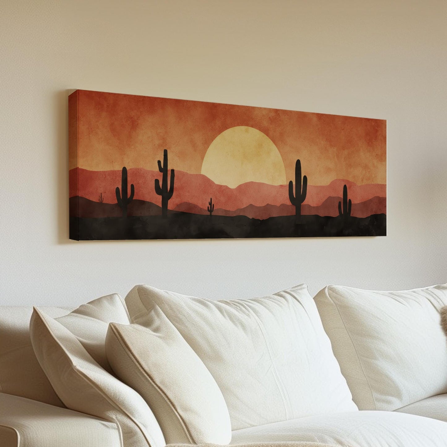 Sunset Over Desert Canvas Art Minimalist Print Contemporary Wall Art For Living Room Sunset Ember Art Cactus Landscape Decor Panoramic Art