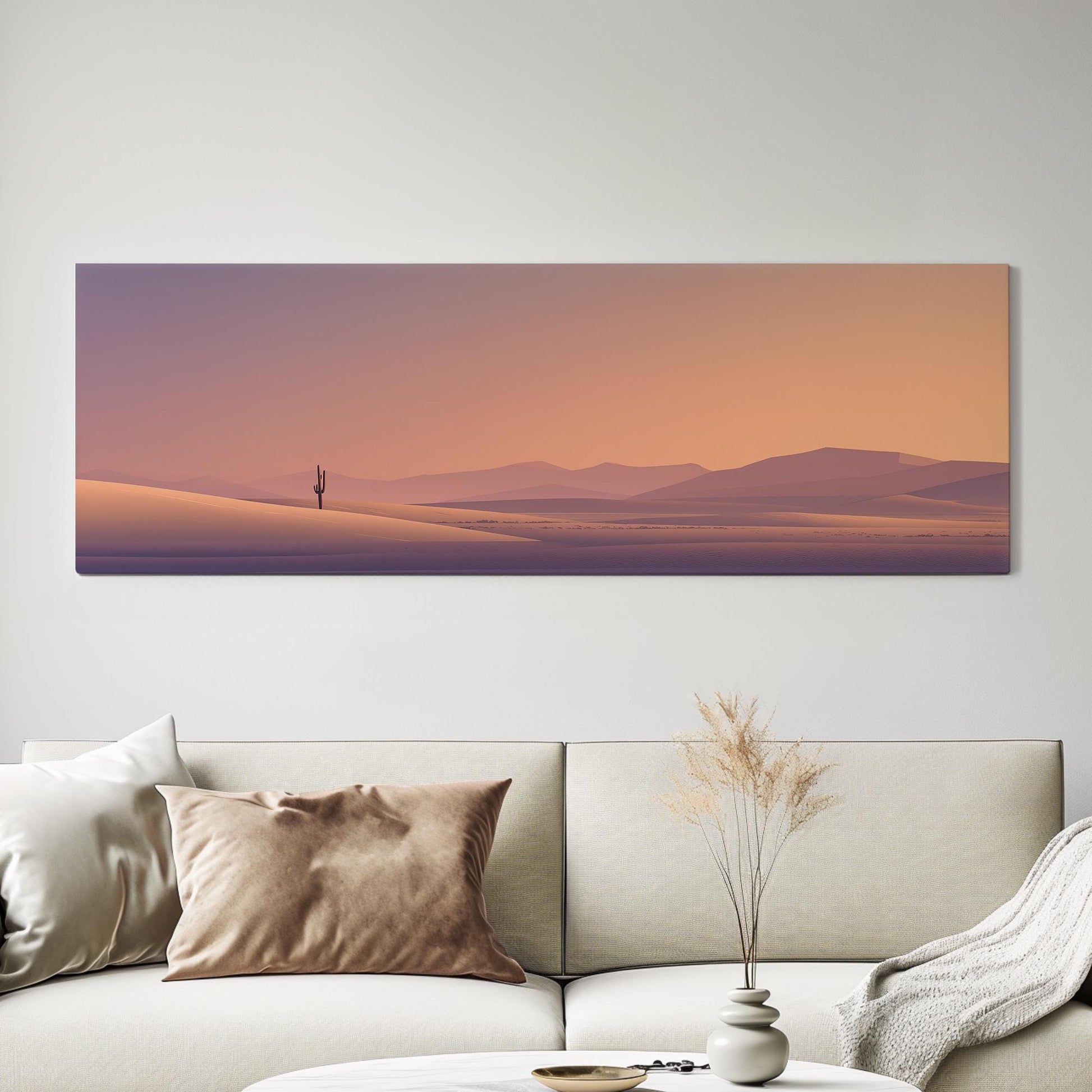 Silent Desert Evening Canvas Art Minimalist Print Modern Wall Art For Living Room Dusk Blush Art Landscape Decor Panoramic Wall Art